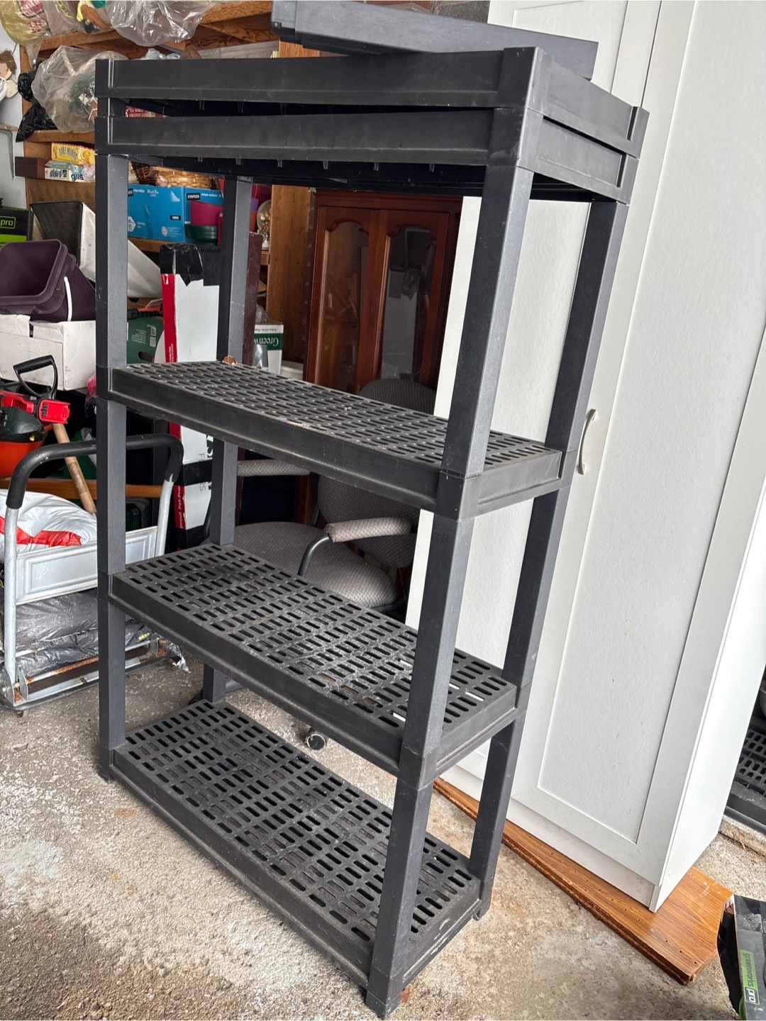 Black 4-Tier Plastic Storage Shelf Unit