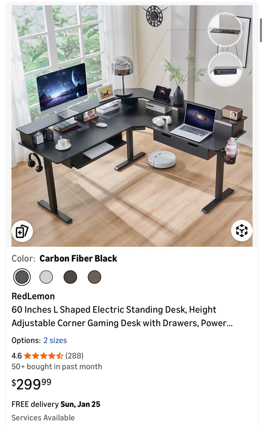 RedLemon 60" L Shaped Electric Standing Desk - Carbon Black