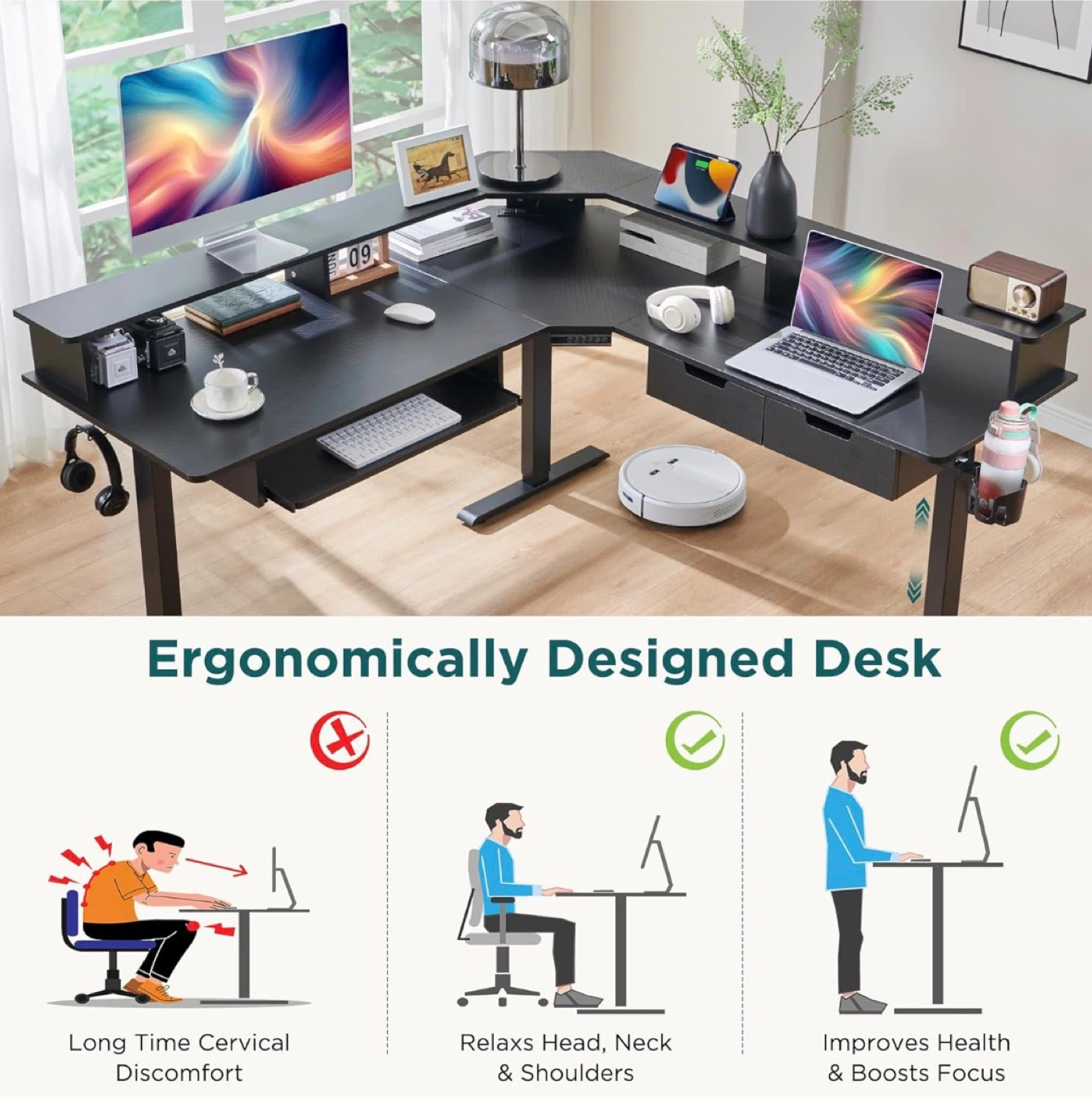 RedLemon 60" L Shaped Electric Standing Desk - Carbon Black - photo 5