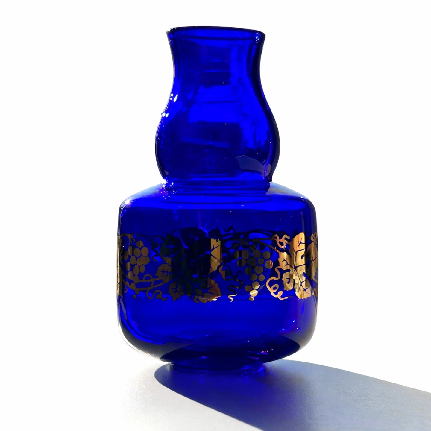 Cobalt Gilt Vase with Grapevine Motif, Mid-20th Century