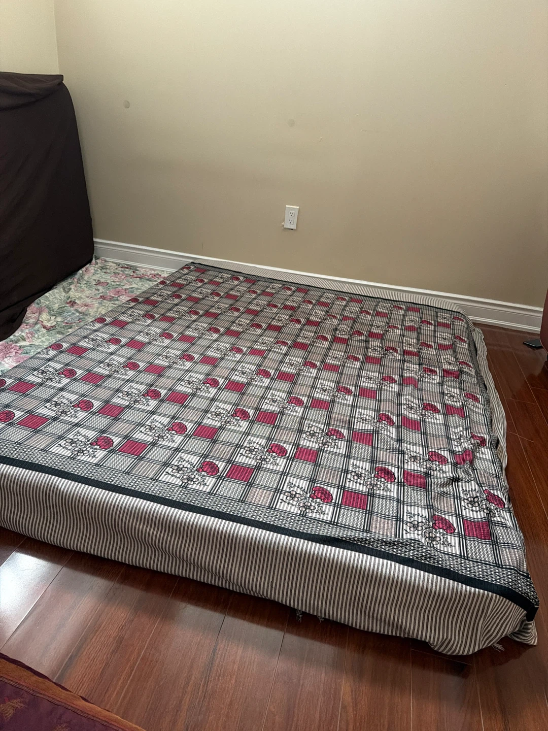 Queen Size Mattress with Striped and Plaid Cover