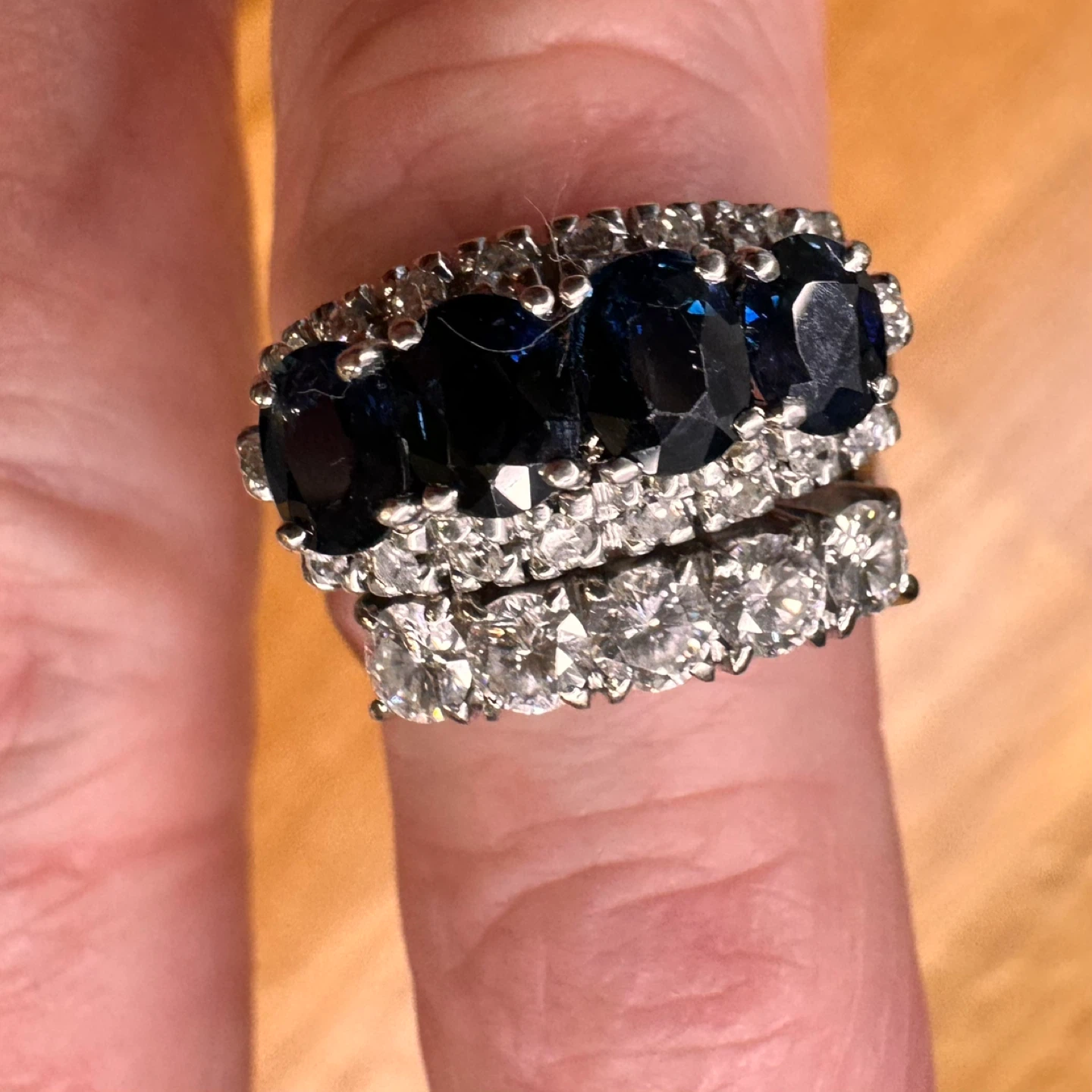 18kt white gold sapphire and diamond ring set certified at $6600