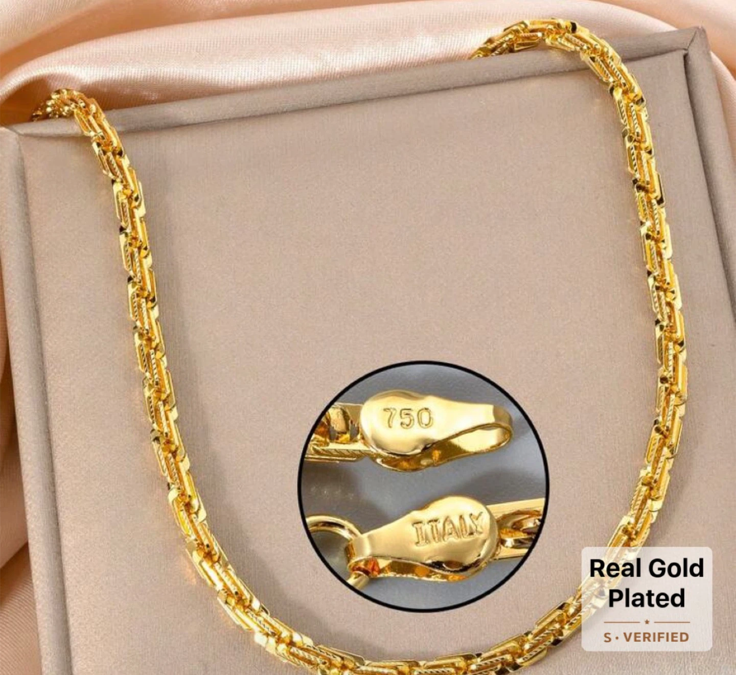 Gold Plated Chain Necklace - "ITALY" & "750" Stamp - photo 2