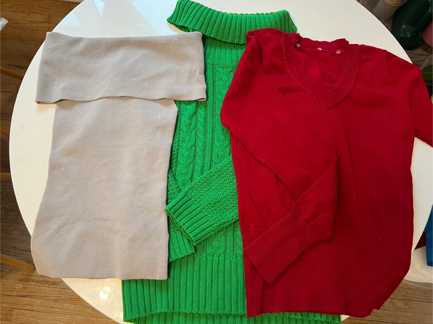 Bundle of Women's Long Sleeve Sweaters - Red, Green, Grey