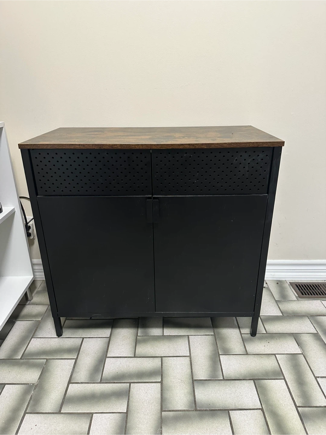 Black Cabinet with Wood Top