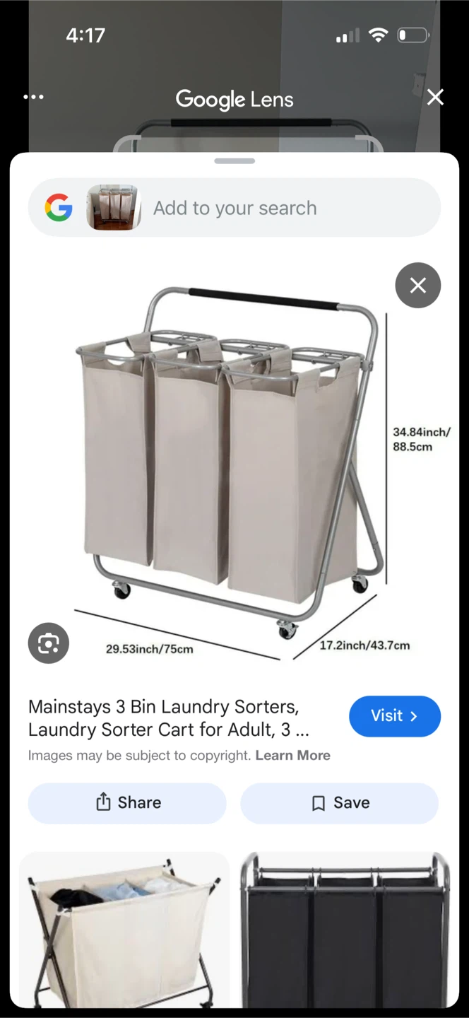 Mainstays 3 Bin Laundry Sorter Cart - photo 2