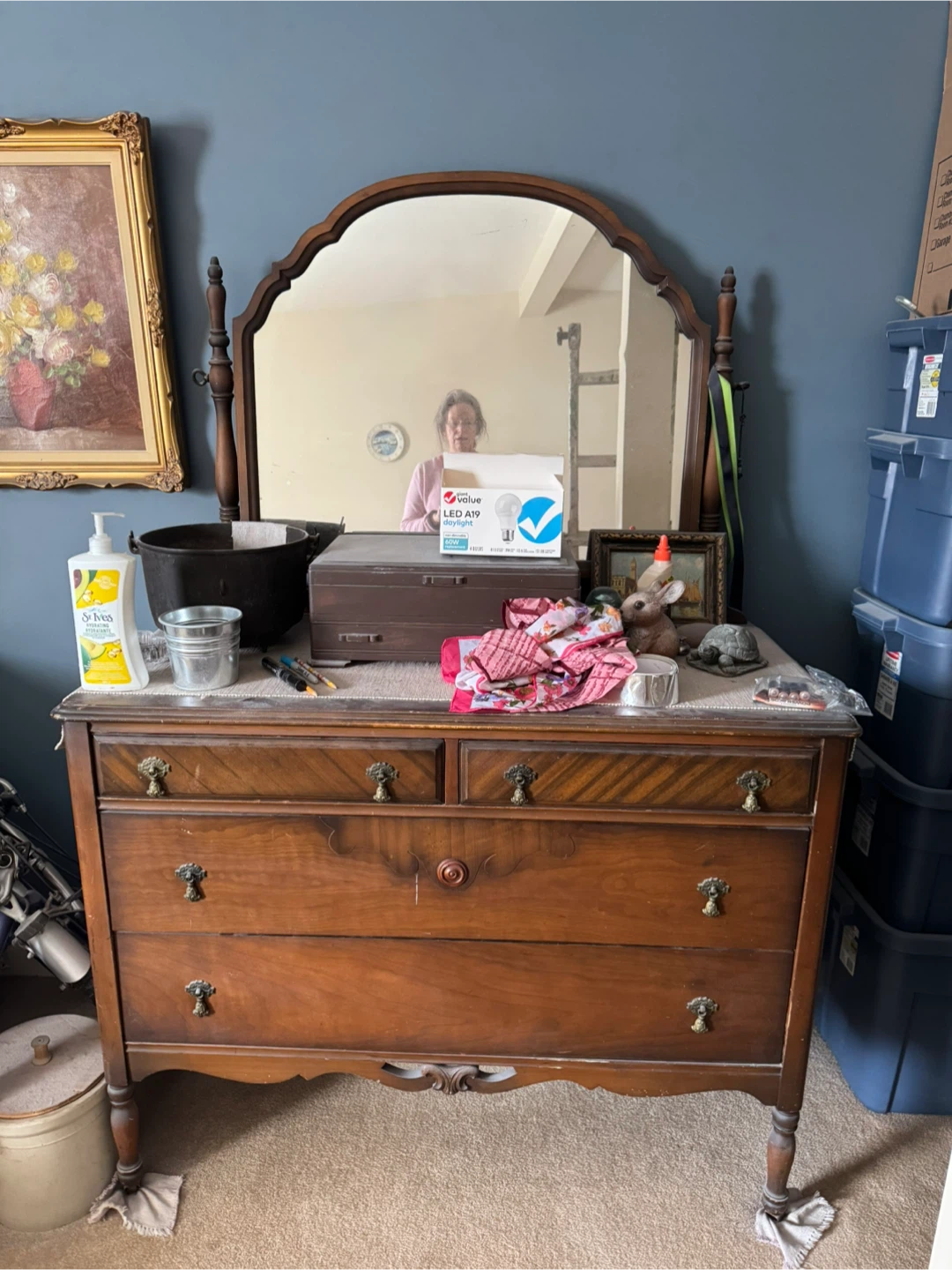 Vintage Wooden Dresser with Mirror