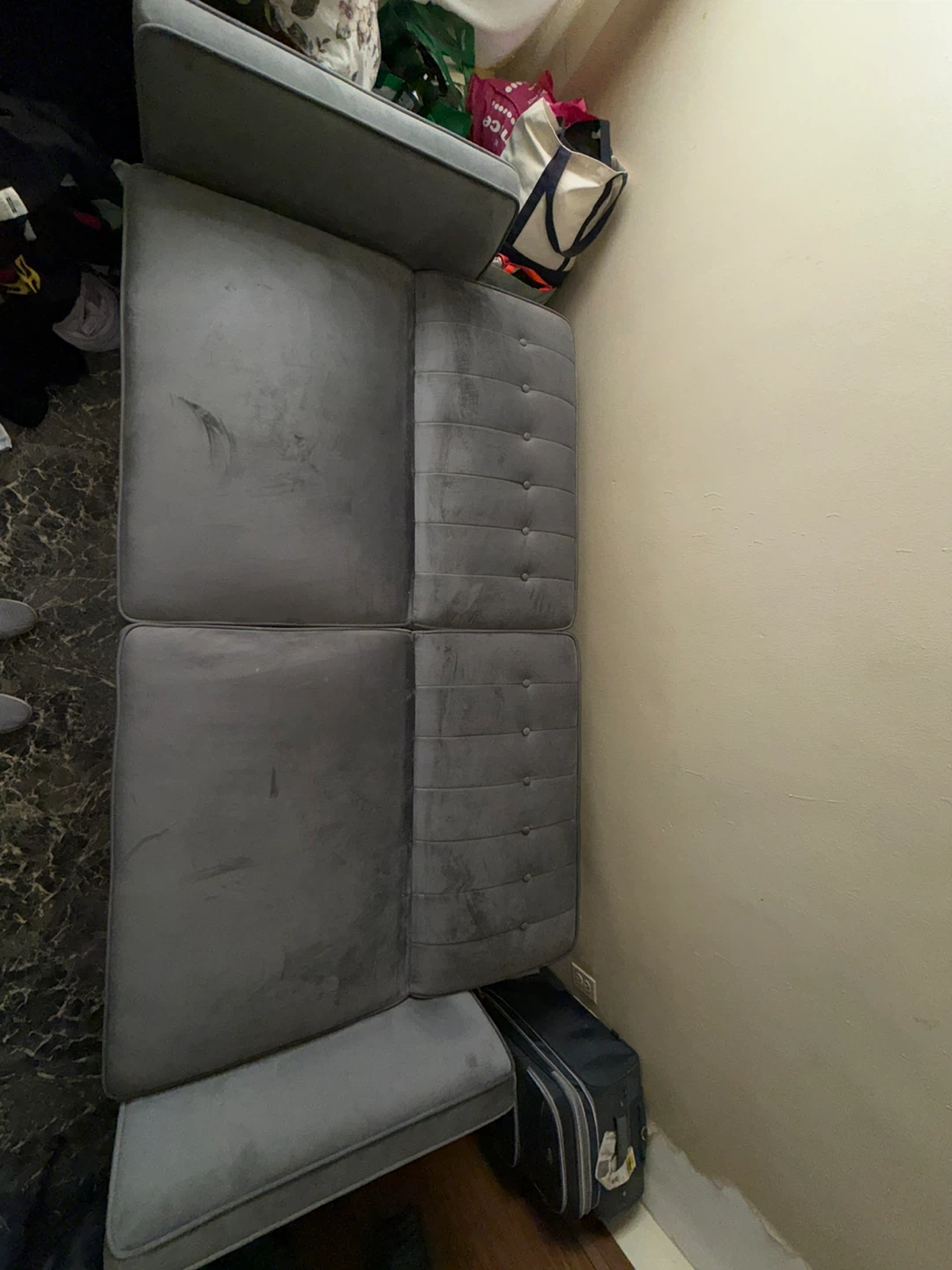 Gray Velvet Tufted Sofa Bed - photo 4