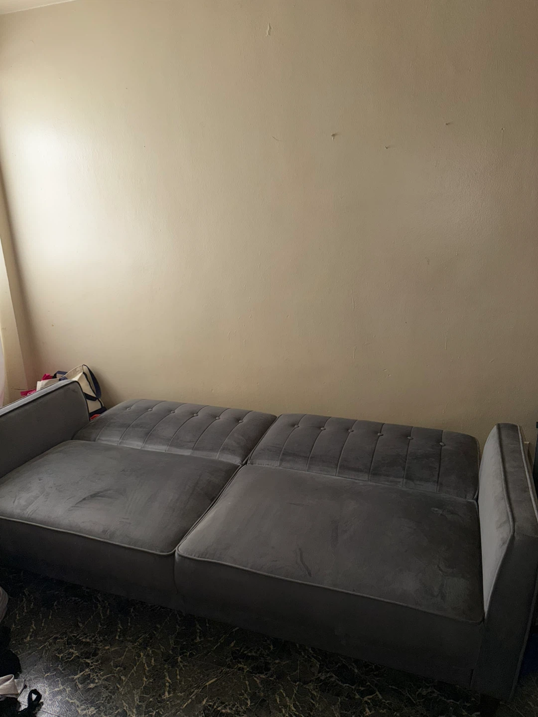Gray Velvet Tufted Sofa Bed - photo 2