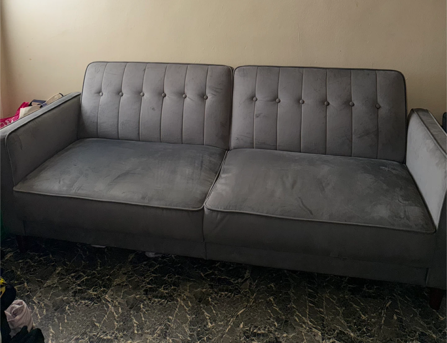Gray Velvet Tufted Sofa Bed