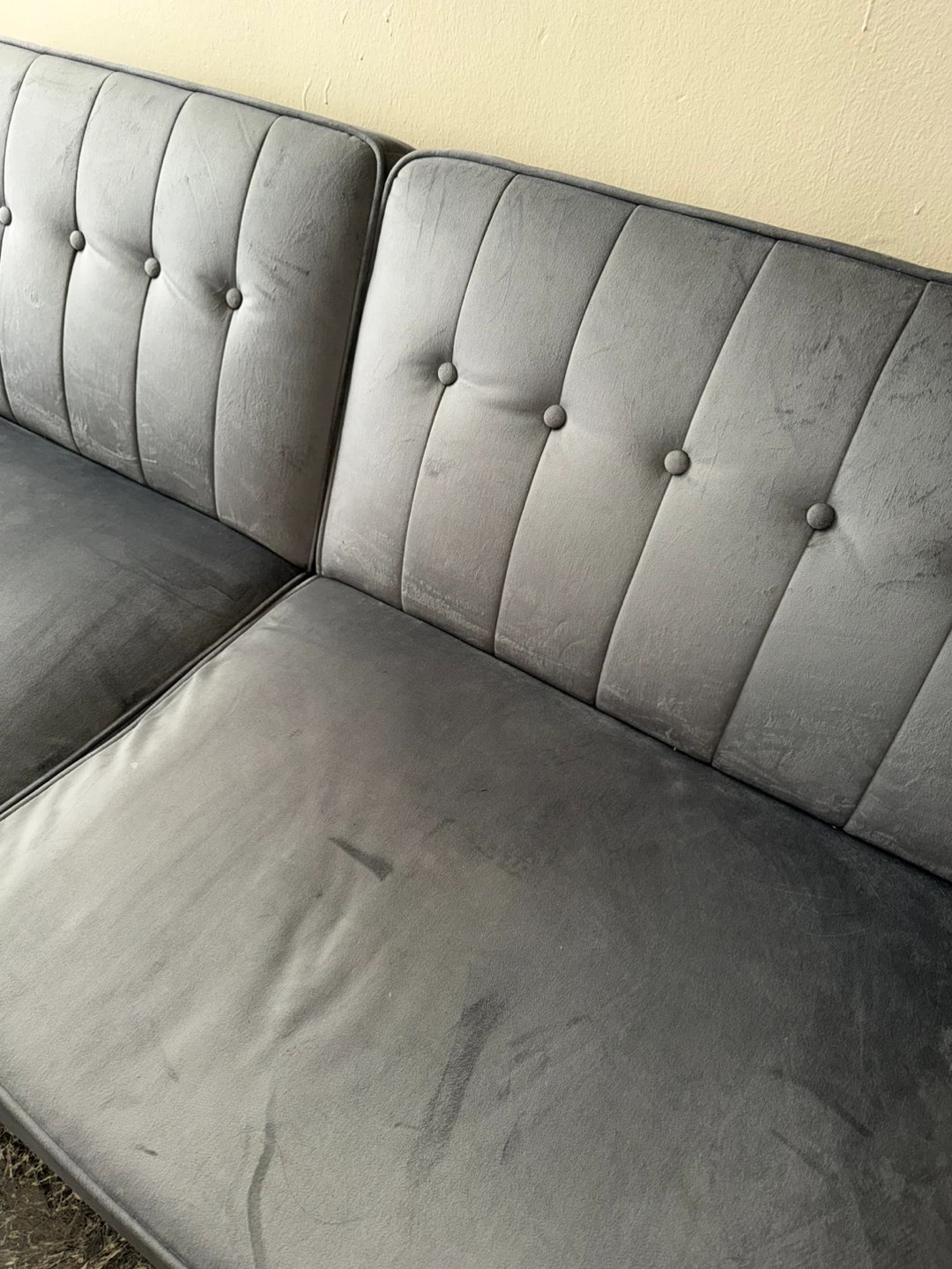 Gray Velvet Tufted Sofa Bed - photo 3
