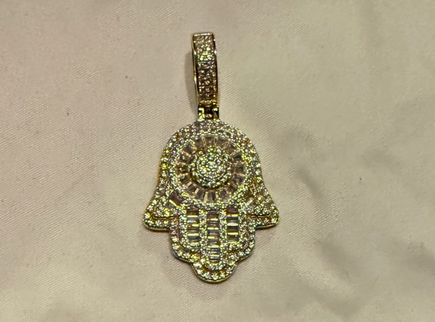 Hamsa Hand Pendant with CZ Stones