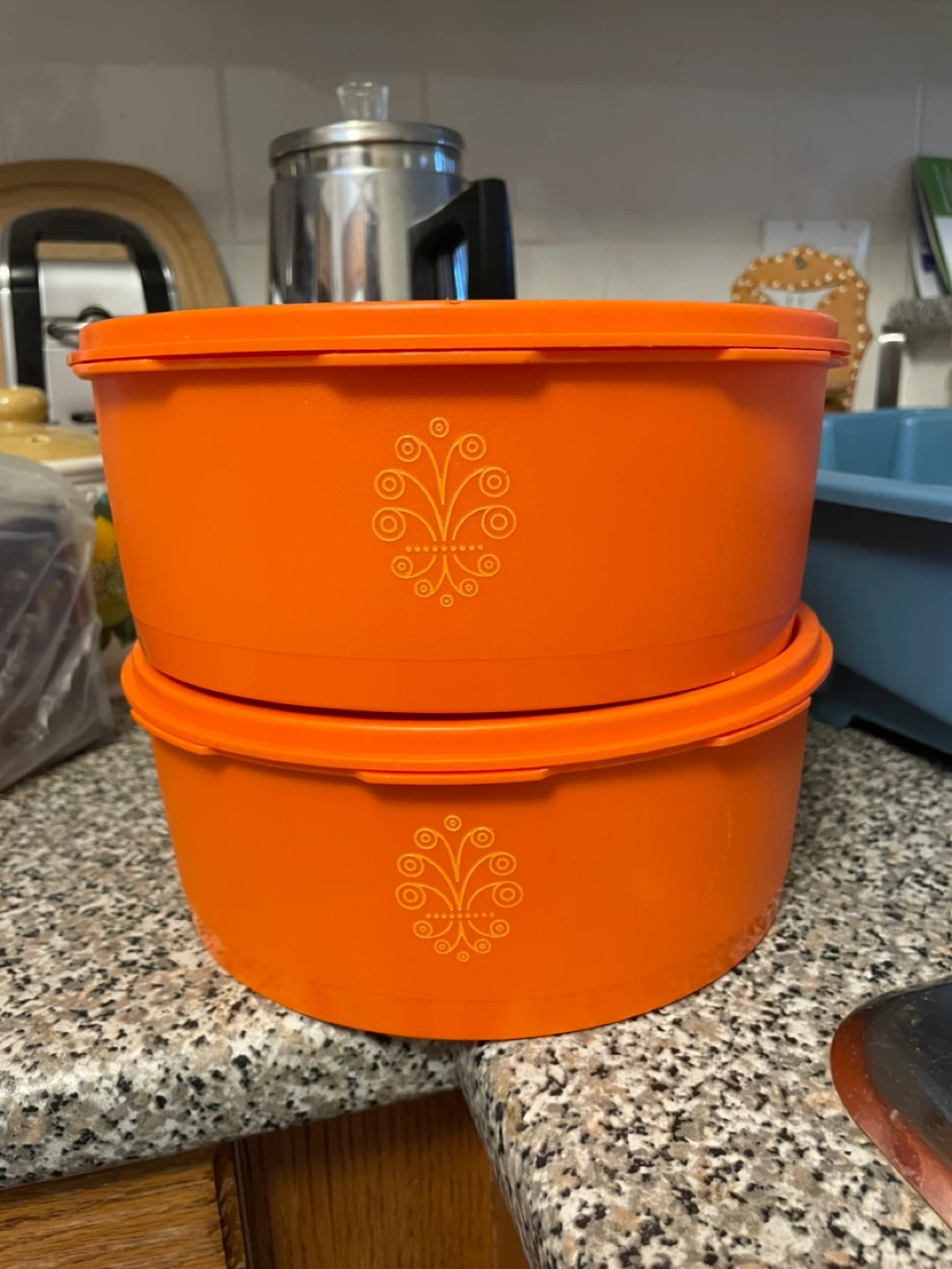 Orange Tupperware Bowls with Decorative Design (Set of 2)