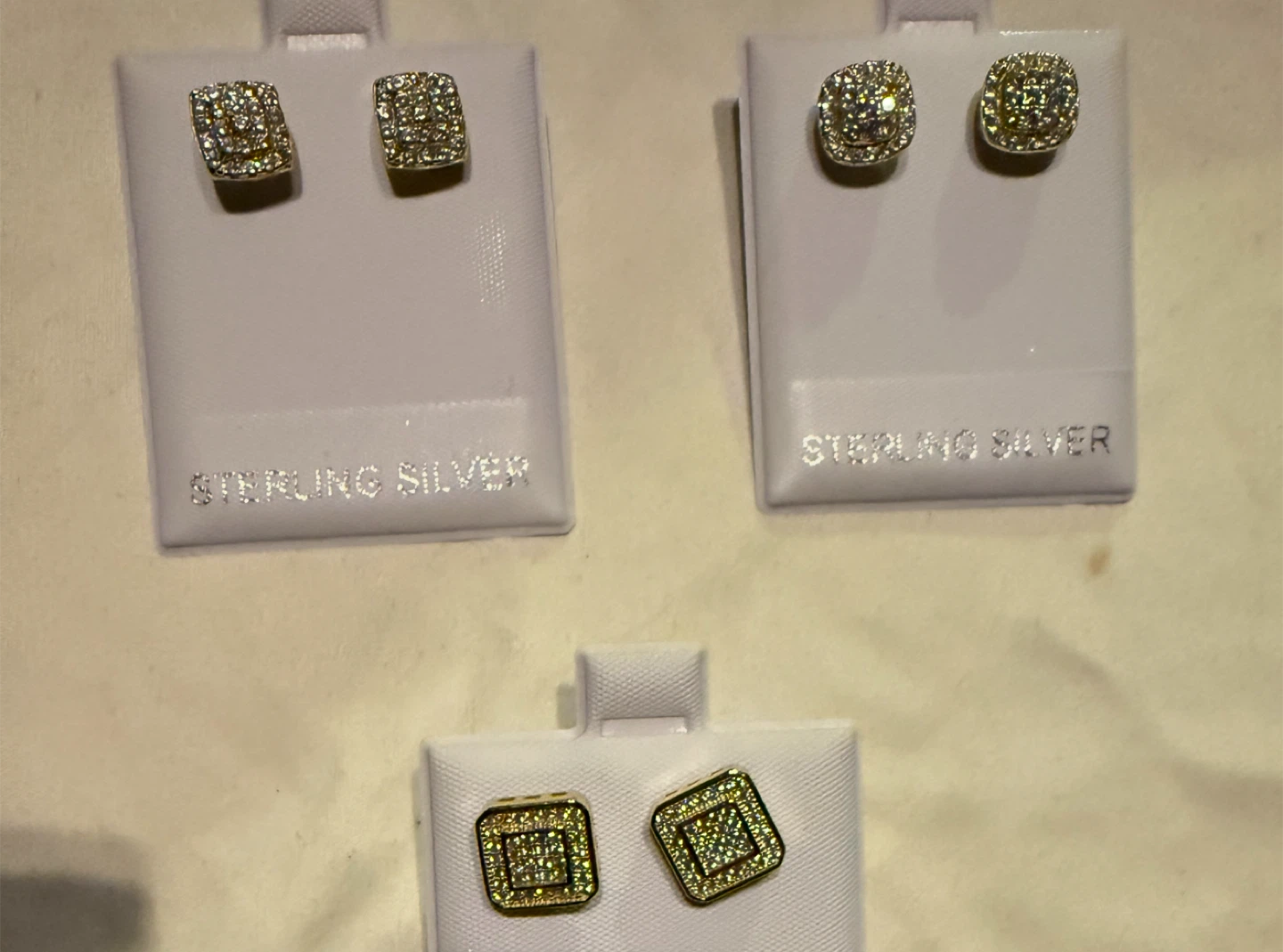 Sterling Silver Square Stud Earrings with Crystals