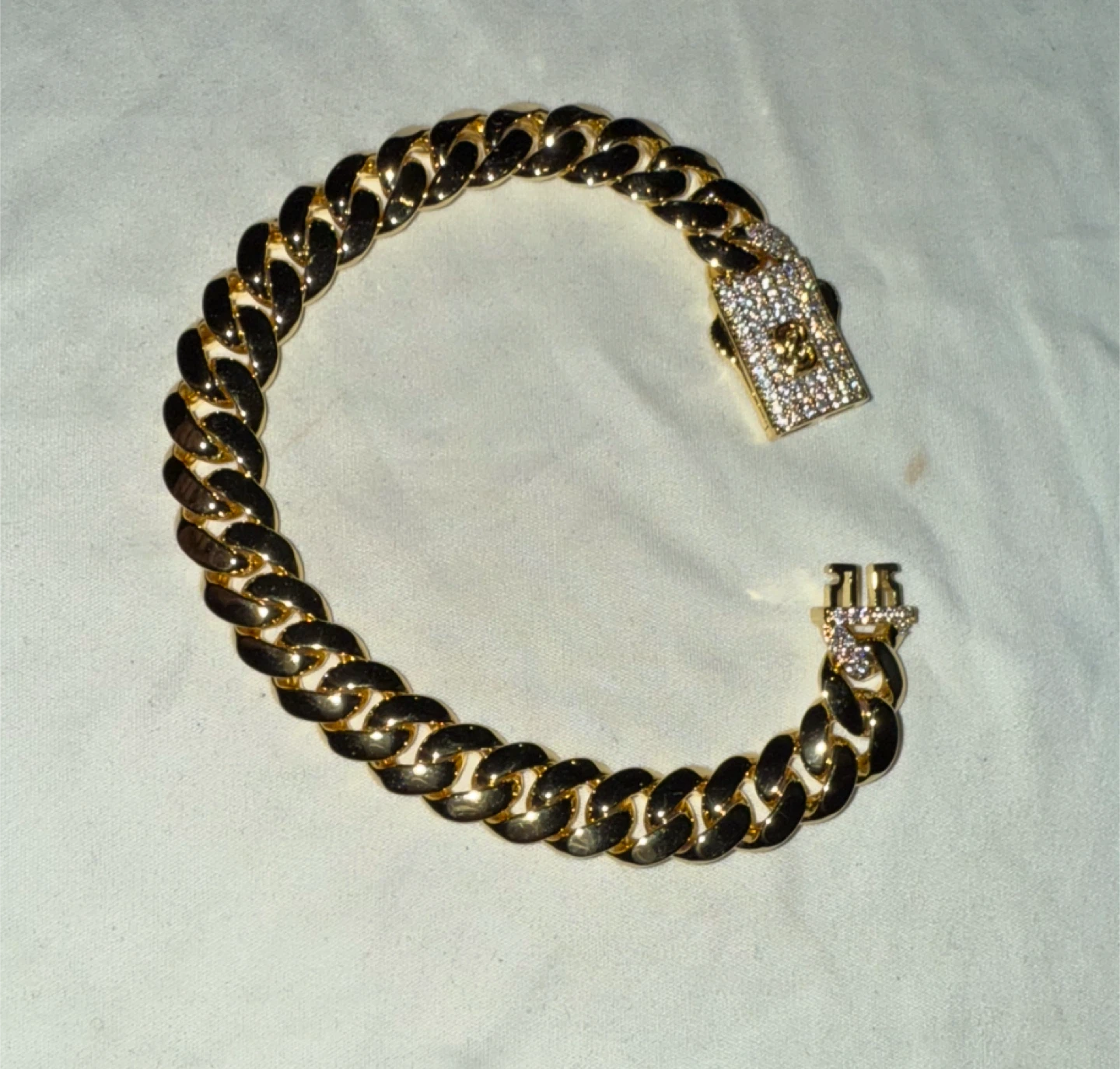 Gold Cuban Link Chain Bracelet with Diamond Clasp