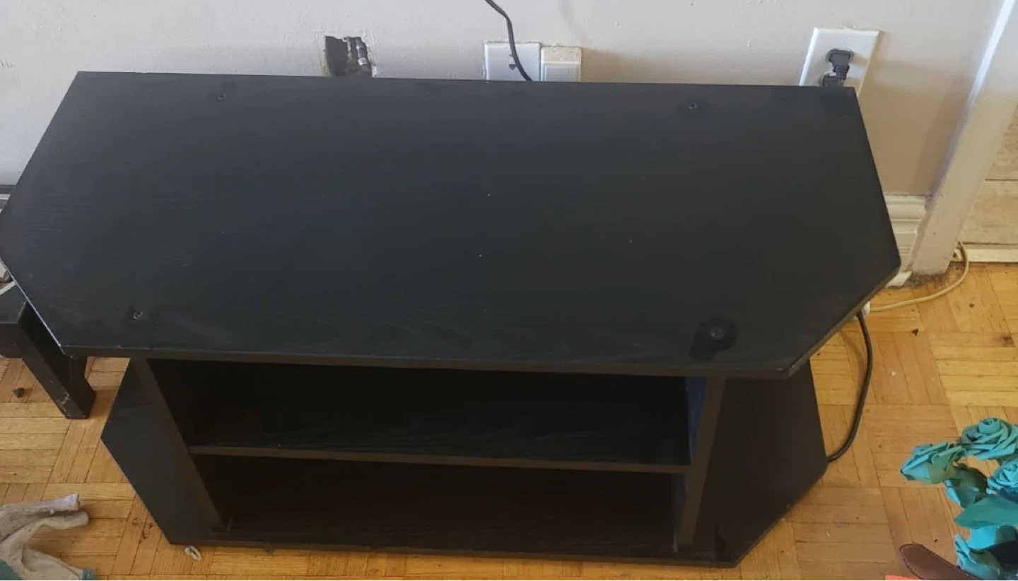 Black Media Console with Two Shelves