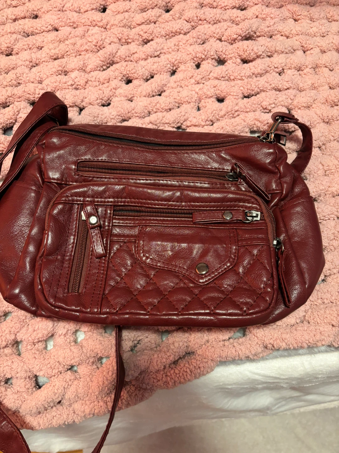 Maroon Faux Leather Crossbody Bag