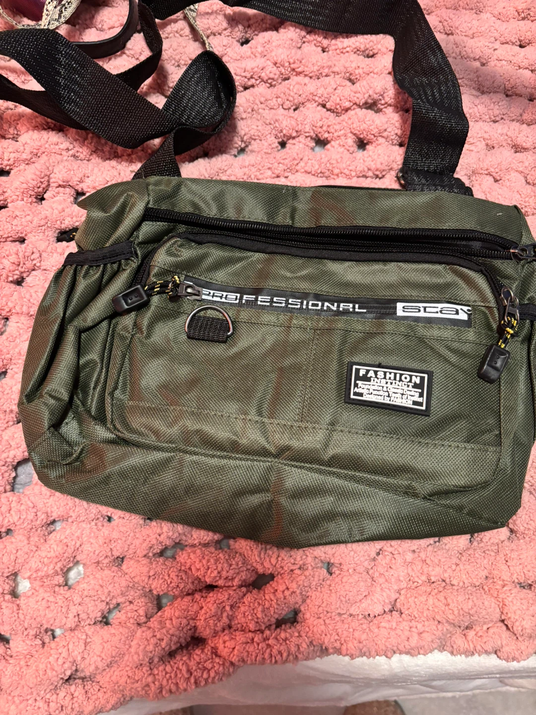Green Nylon Crossbody Bag with Multiple Pockets