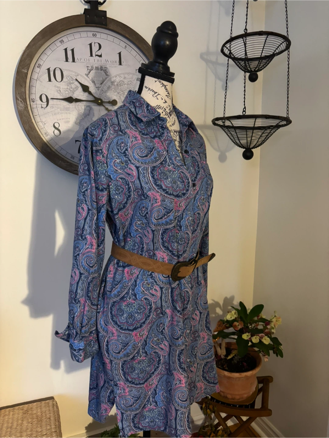 Ralph Lauren Paisley Print Long Sleeve Shirt Dress with Belt - photo 2