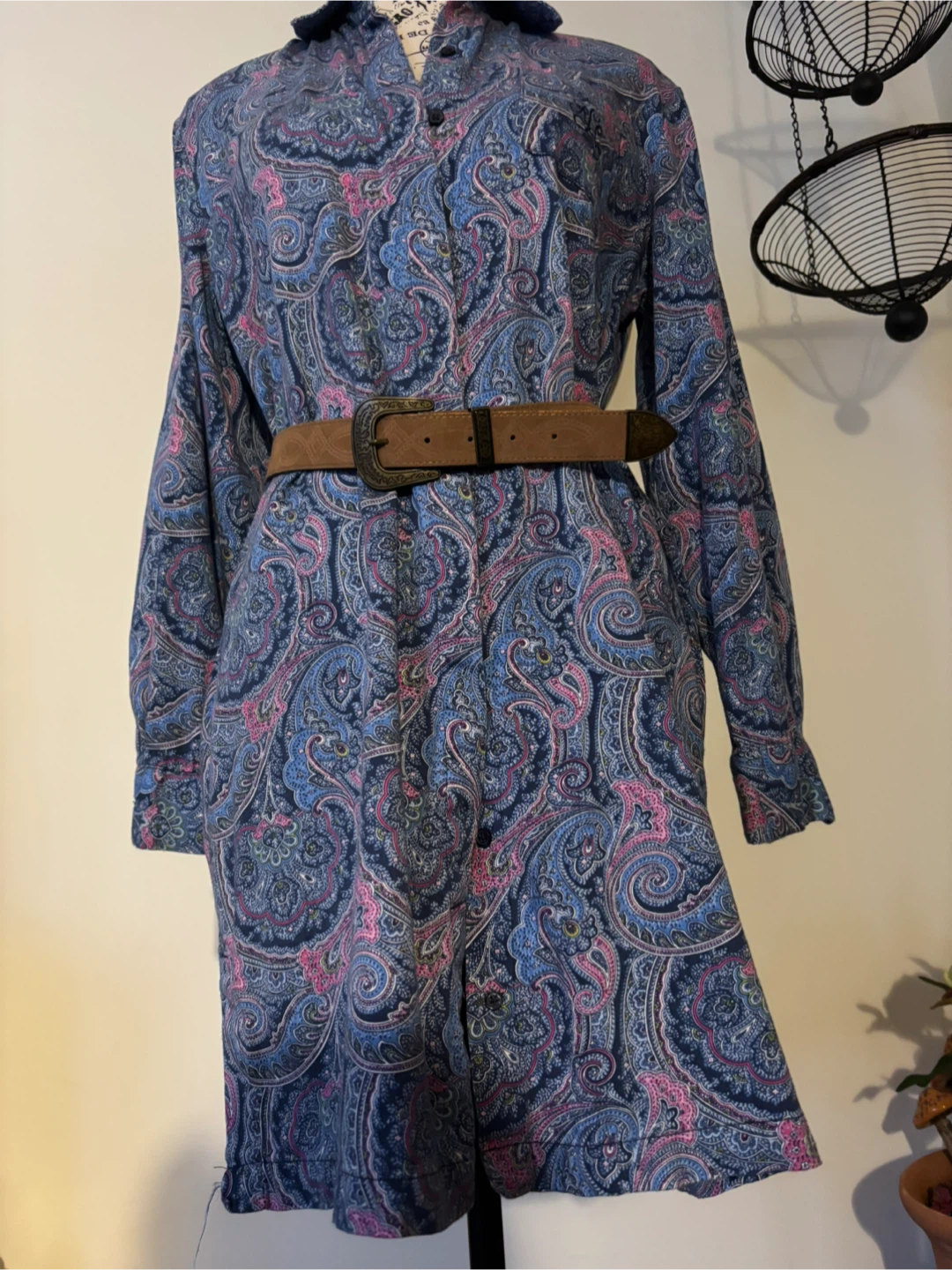 Ralph Lauren Paisley Print Long Sleeve Shirt Dress with Belt