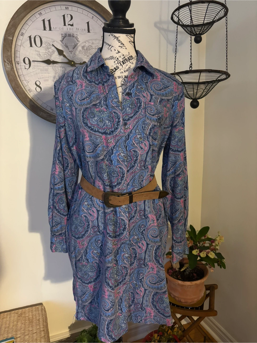 Ralph Lauren Paisley Print Long Sleeve Shirt Dress with Belt - photo 3