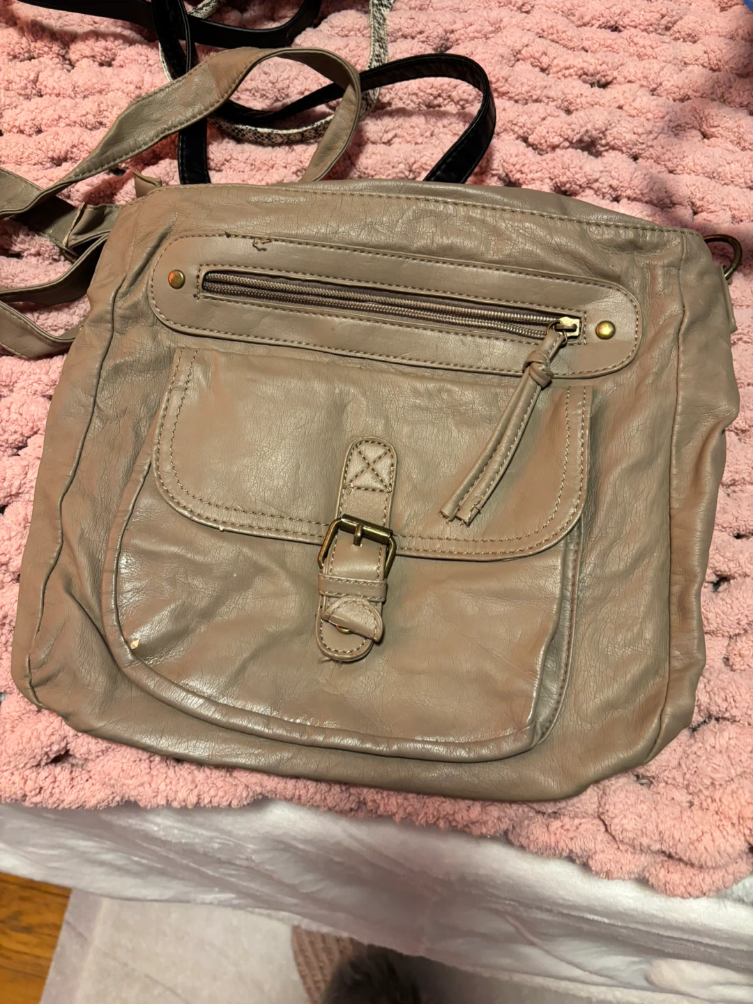 Brown Faux Leather Shoulder Bag