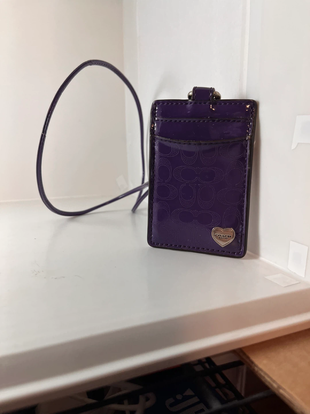 Coach Purple Patent Leather Card Holder with Strap - photo 2