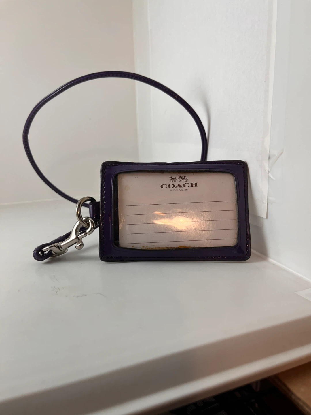 Coach Purple Patent Leather Card Holder with Strap