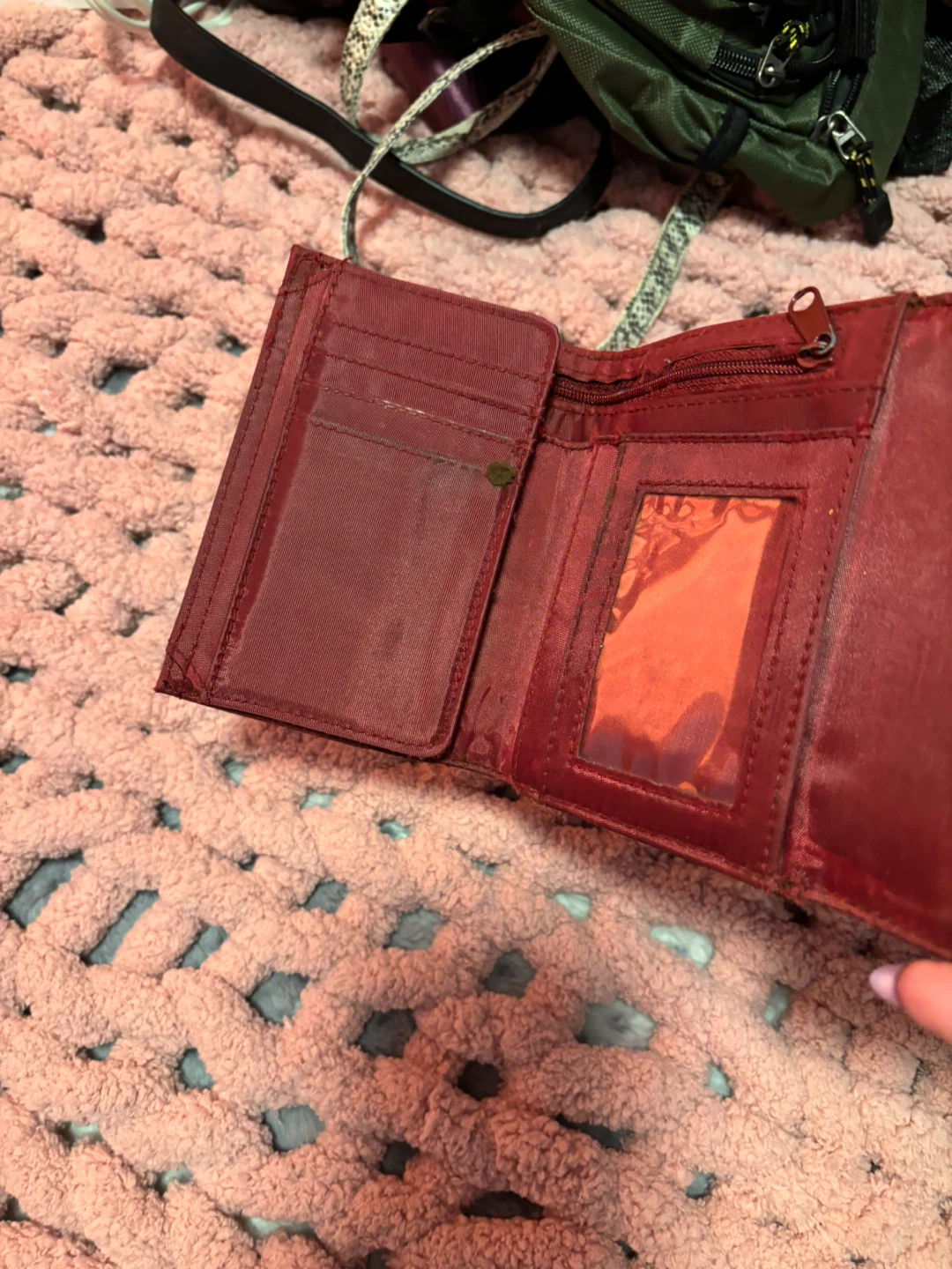 Red Croc-Embossed Tri-Fold Wallet - photo 2