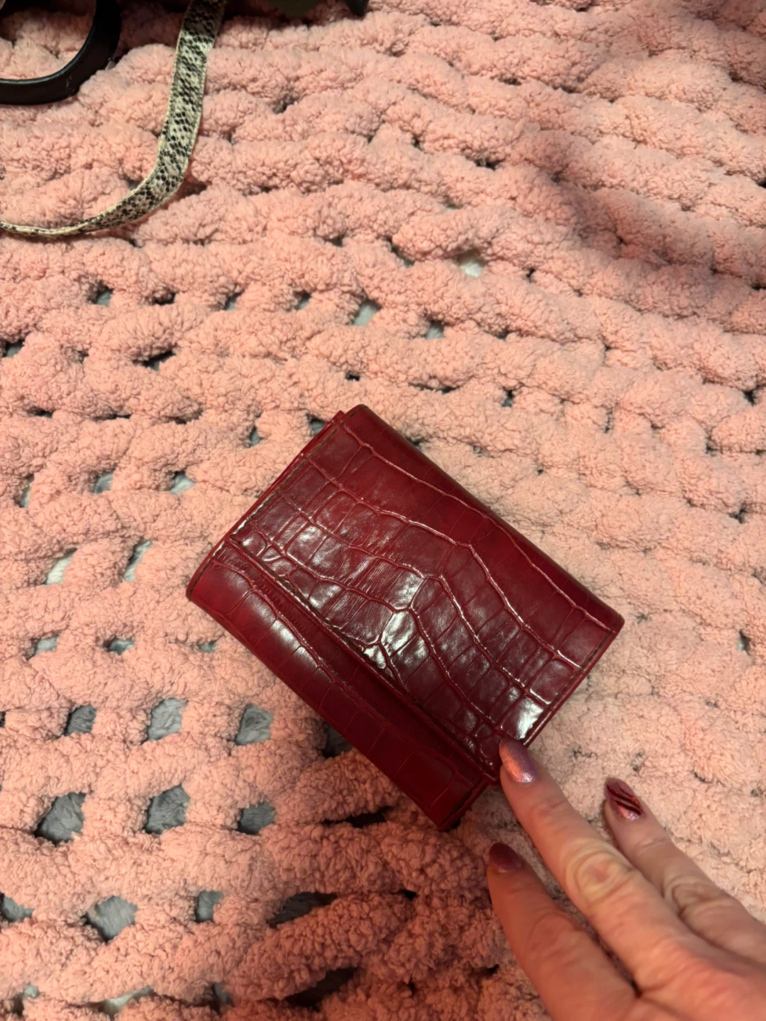 Red Croc-Embossed Tri-Fold Wallet