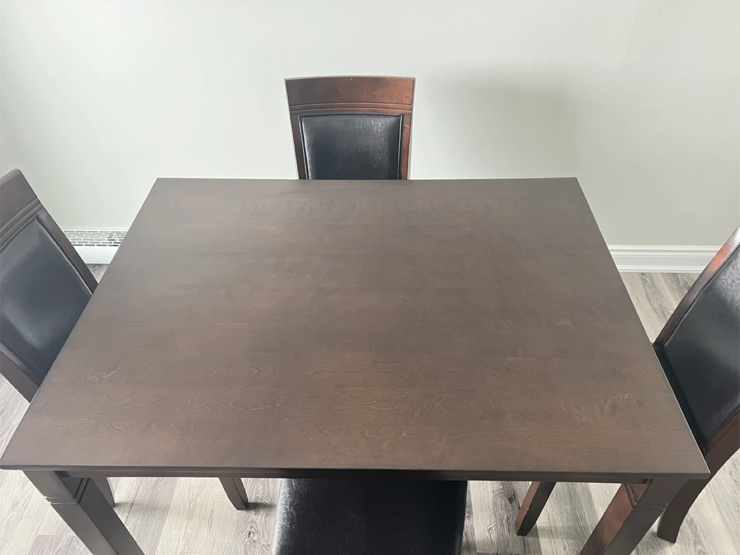 Dark Solid Wood Dining Table with 4 Black Faux Leather Chairs - photo 2