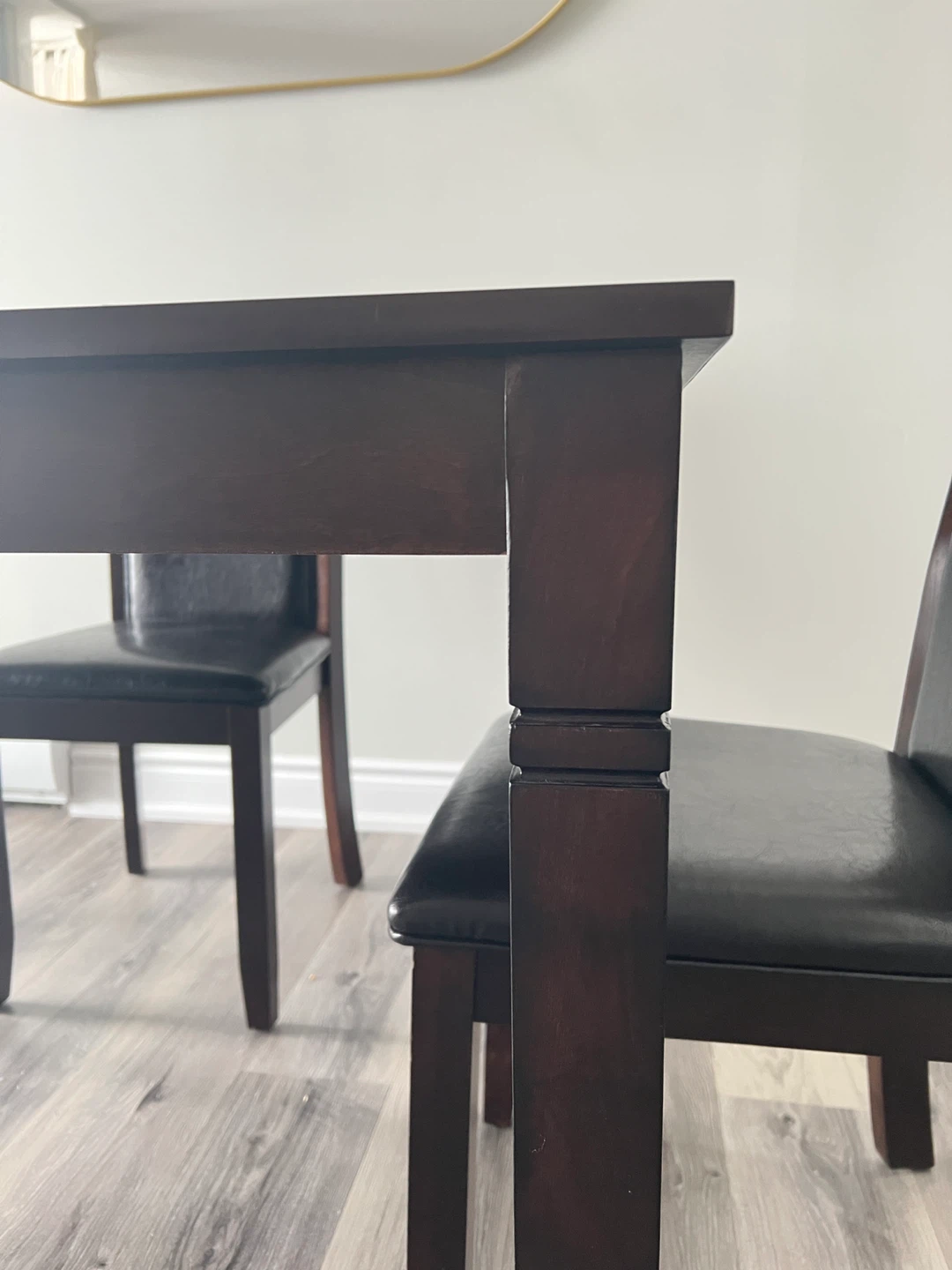 Dark Solid Wood Dining Table with 4 Black Faux Leather Chairs - photo 4