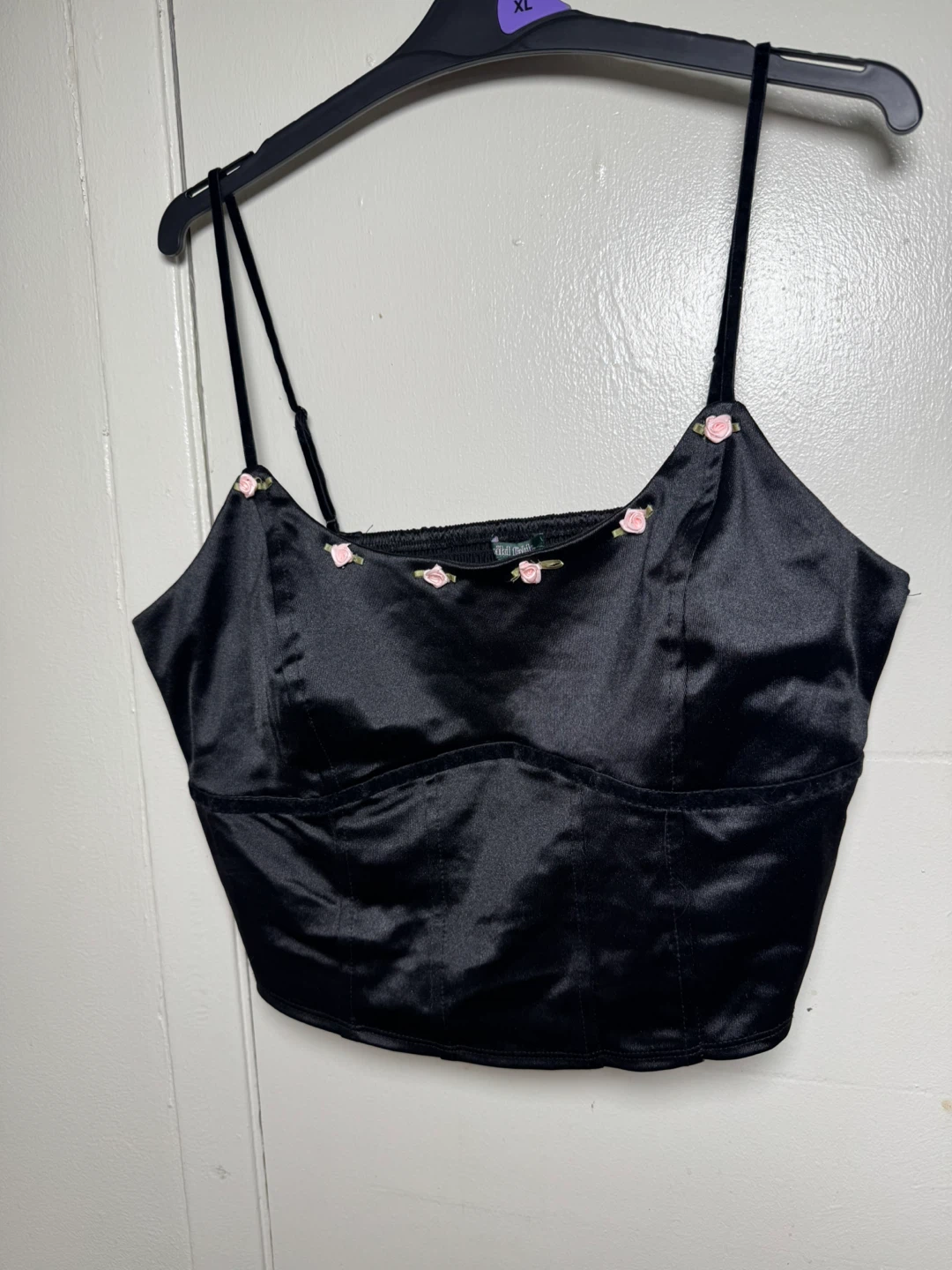 Wild Fable Black Satin Smocked Corset Top XL