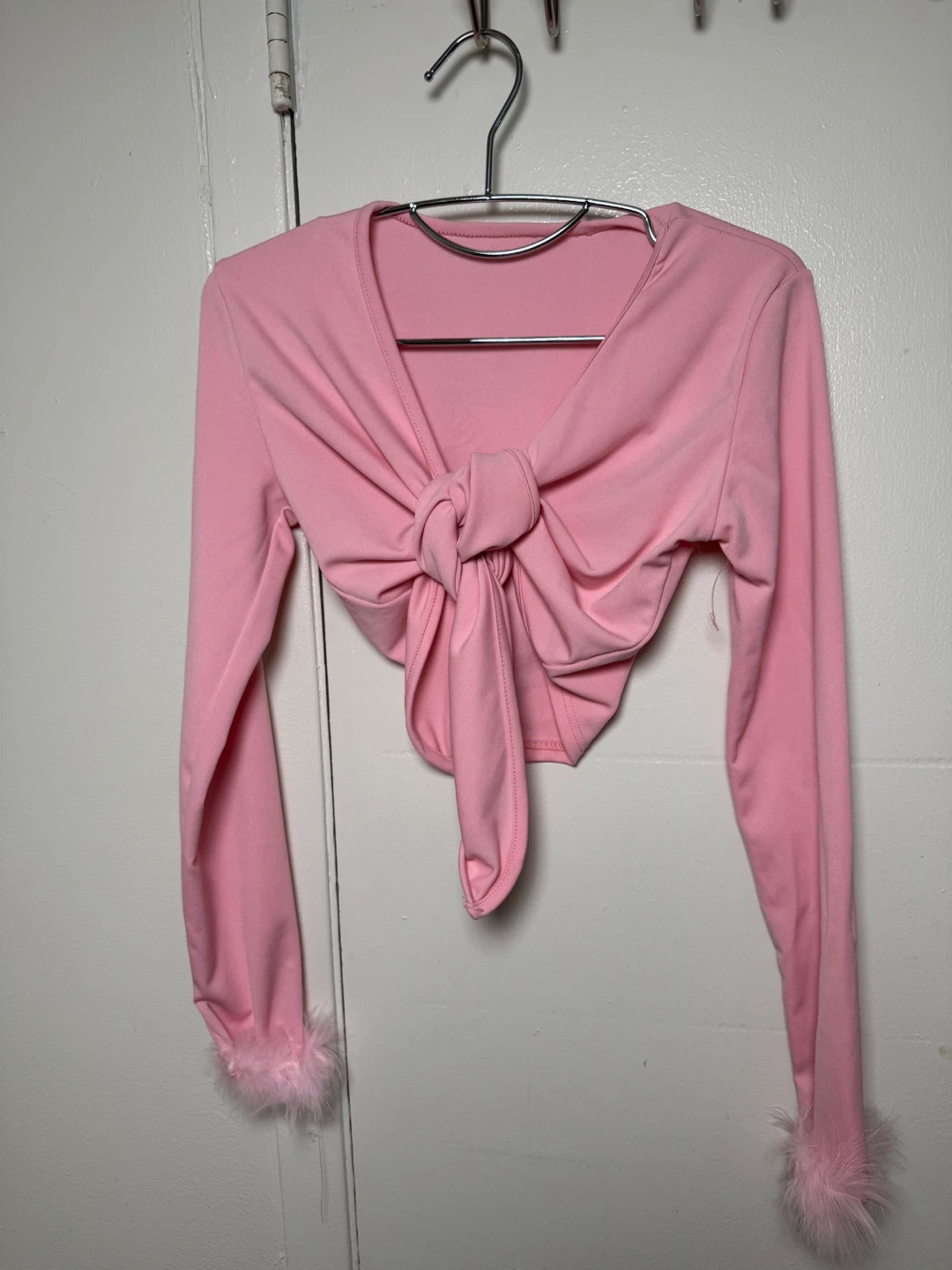 Pink Feather Trim Bolero Cardigan