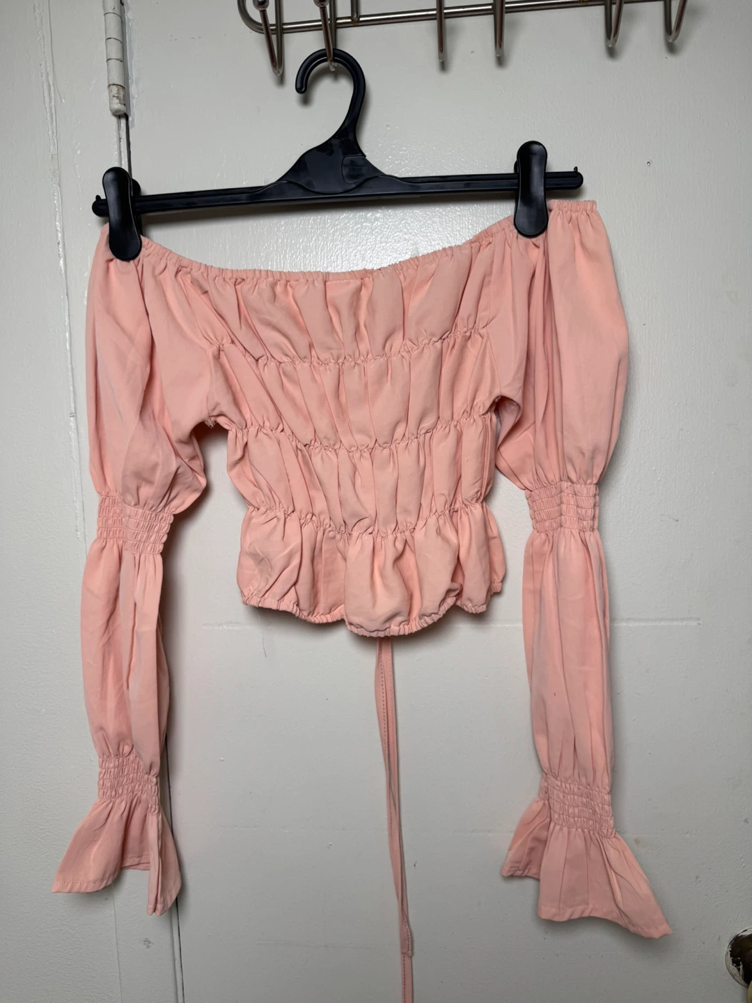 Mengsi Pink Off-the-Shoulder Smocked Crop Top Size S - photo 2