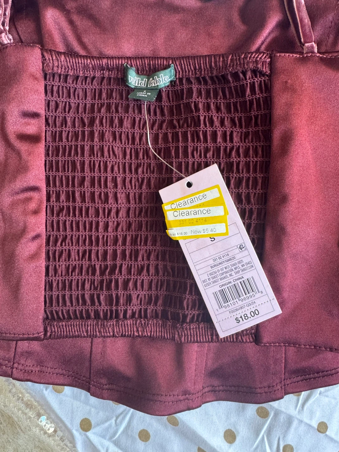 Wild Fable Burgundy Satin Smocked Cami Top XL - photo 3