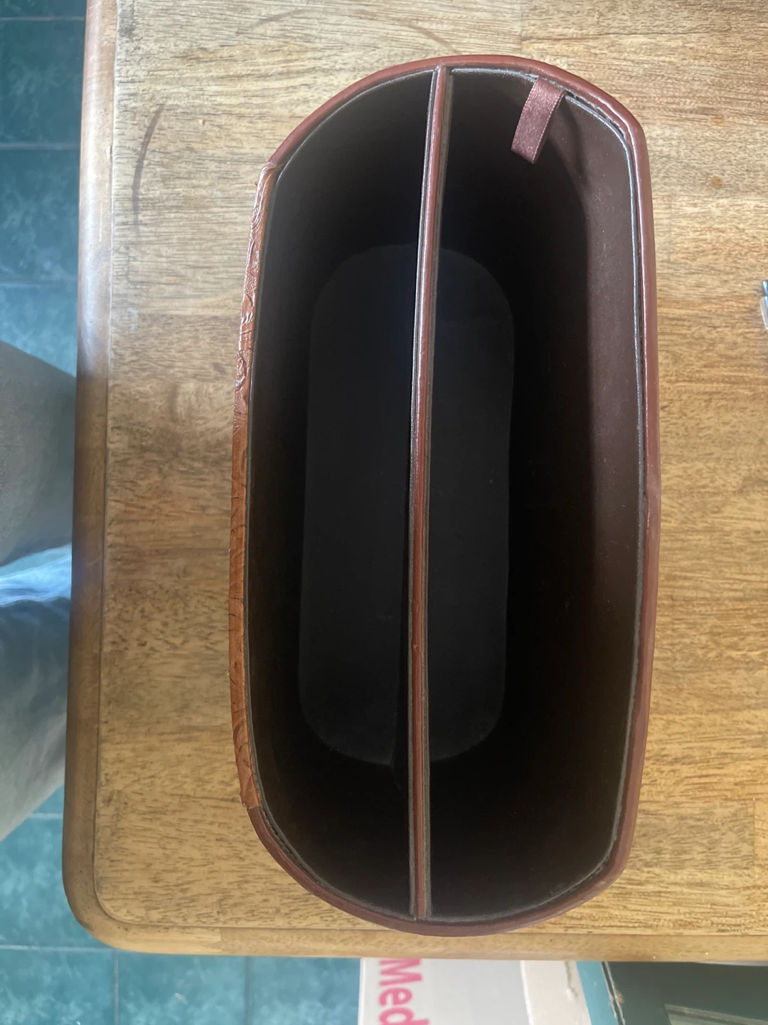 Brown Leather Paper/Magazine Organizer with Floral Embossing - photo 2
