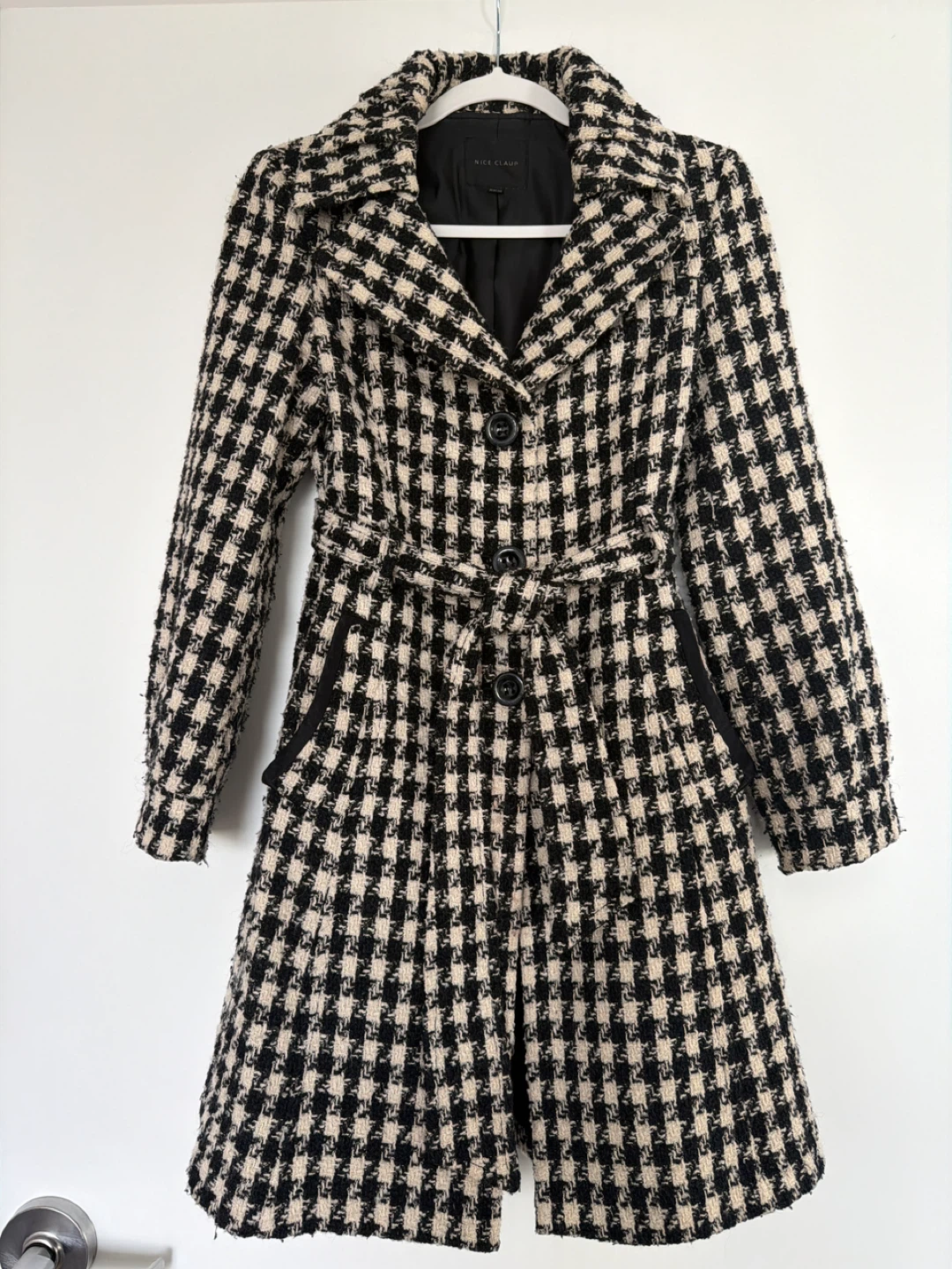NICE CLAUP Houndstooth Belted Coat