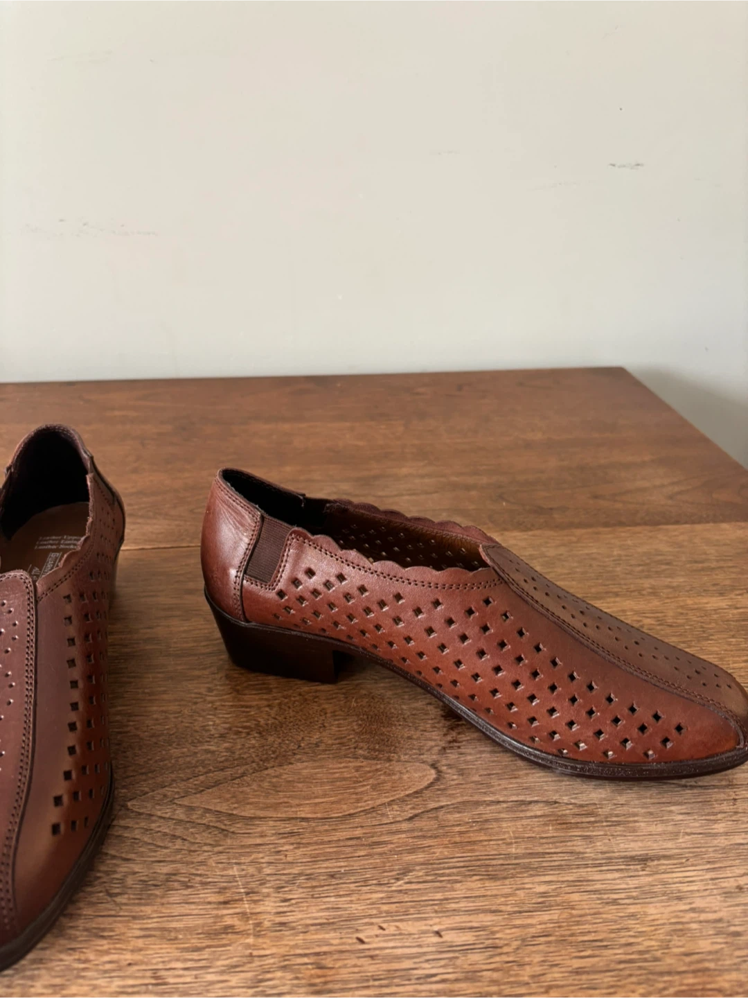 Vintage Brown Leather Perforated Loafer Shoes - photo 2