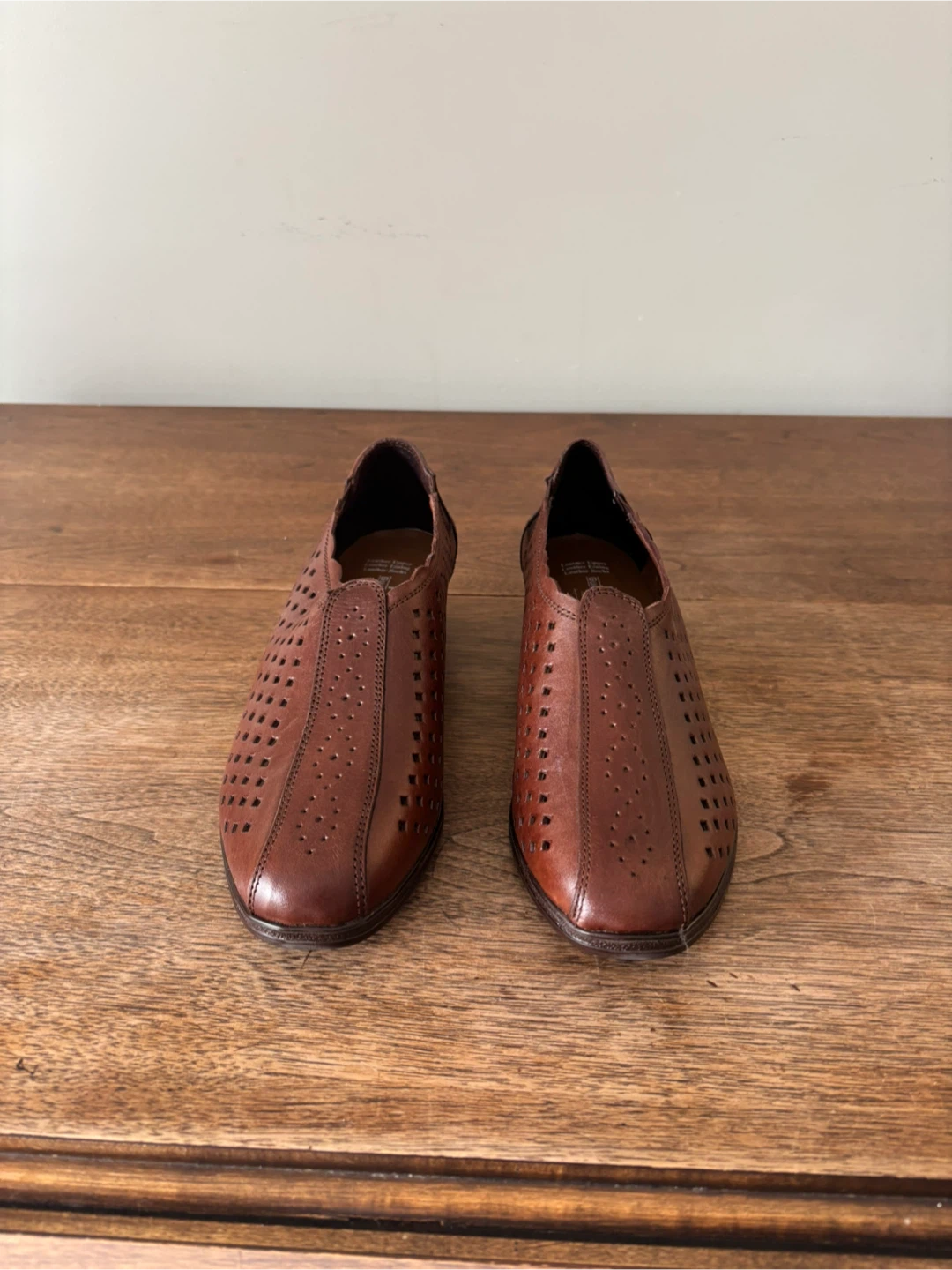 Vintage Brown Leather Perforated Loafer Shoes