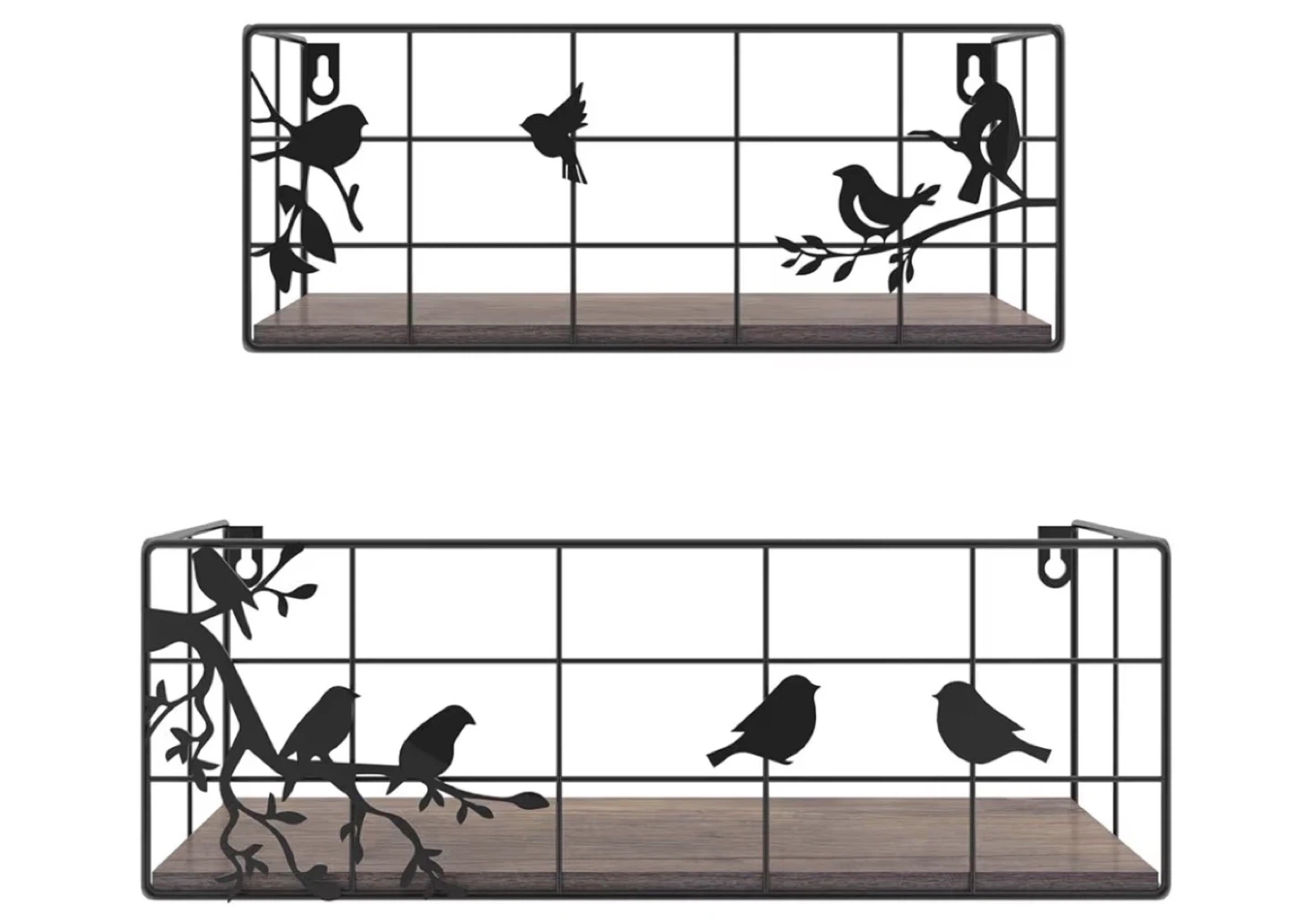 Set of 2 Wire Wall Shelves with Bird Design