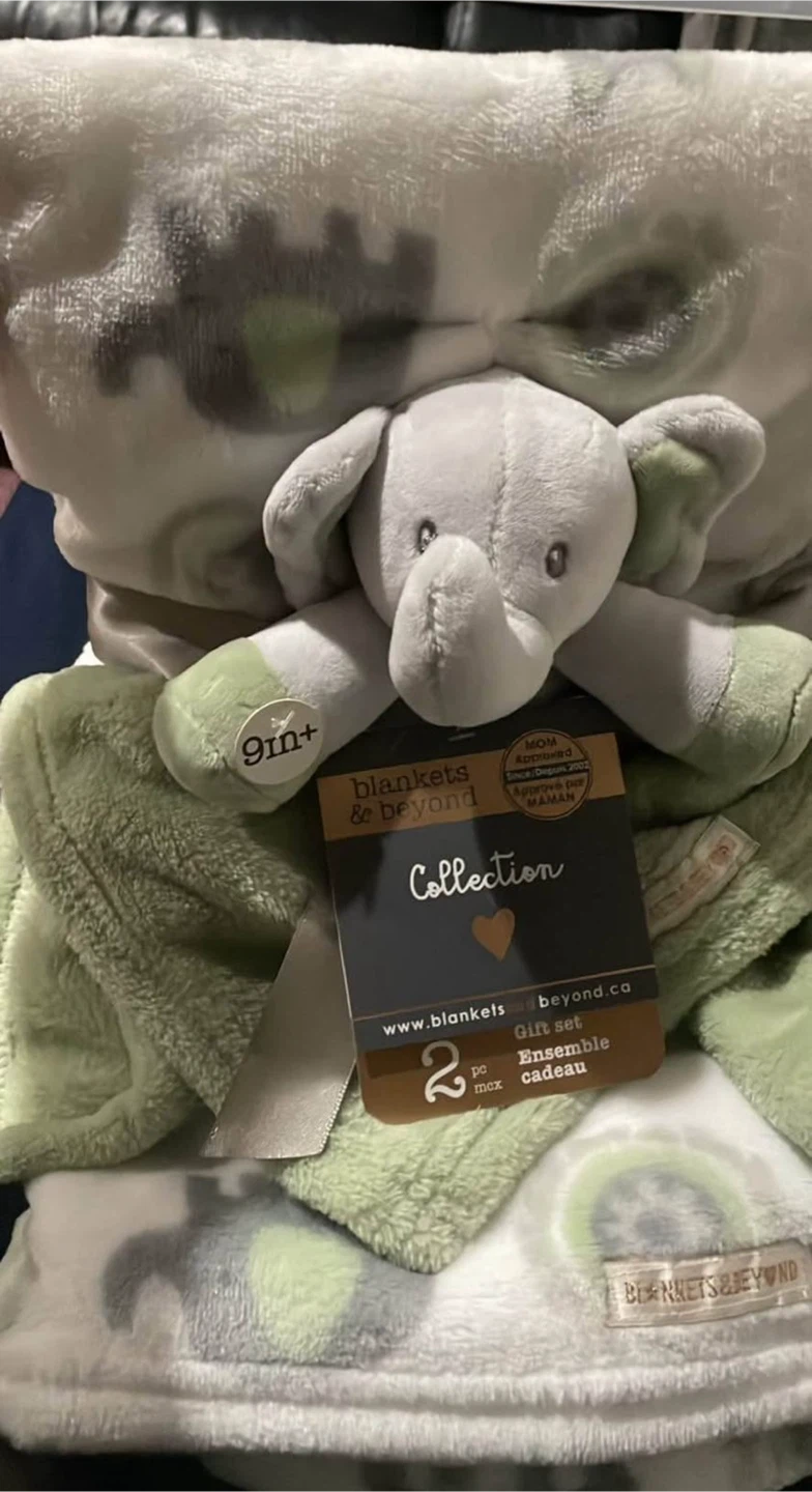 Blankets & Beyond 2-Piece Gift Set with Elephant Plush