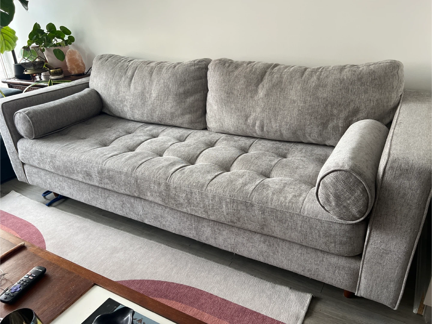 Beige grey 3 seater sofa great for sleepover