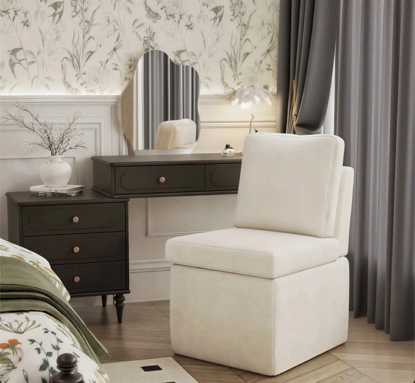Upholstered Vanity Stool Make-up Chair