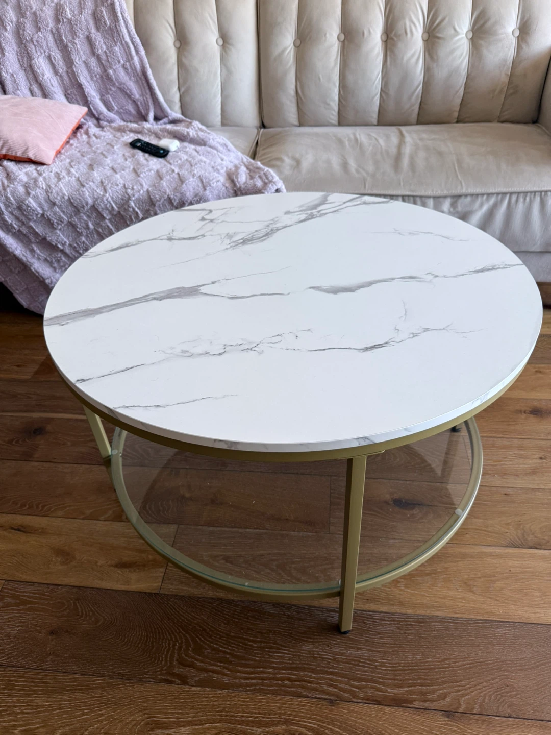 Round Coffee Table with Glass Shelf