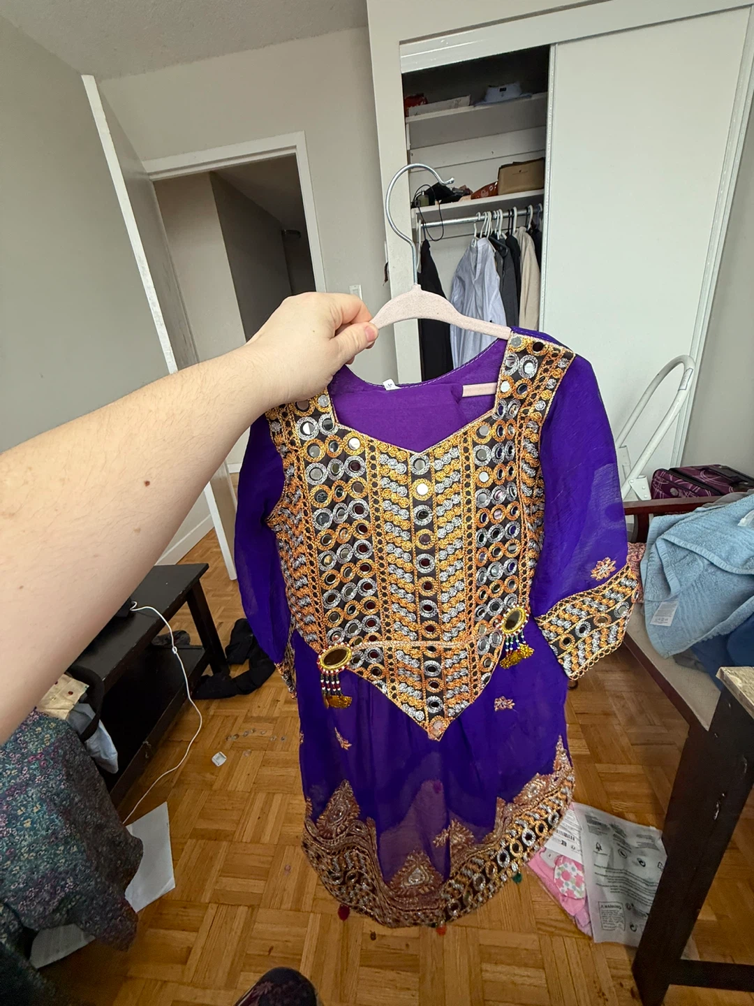 Purple Embroidered Kurti and Pants Set