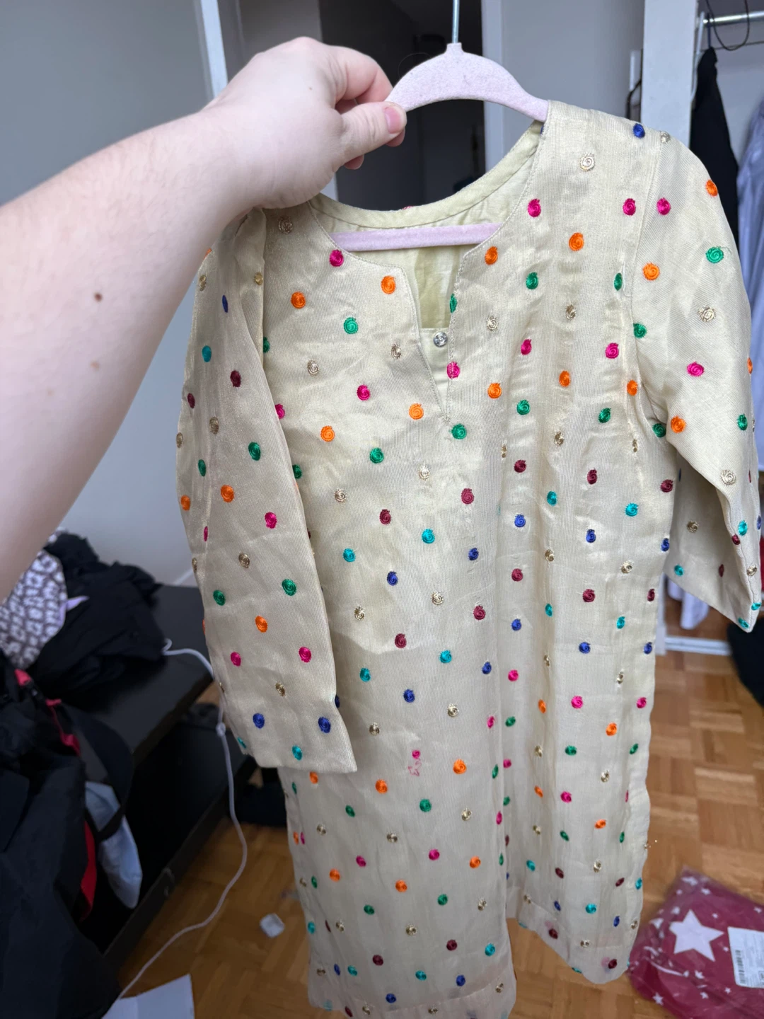 Cream Kurti with Multicolor Polka Dots