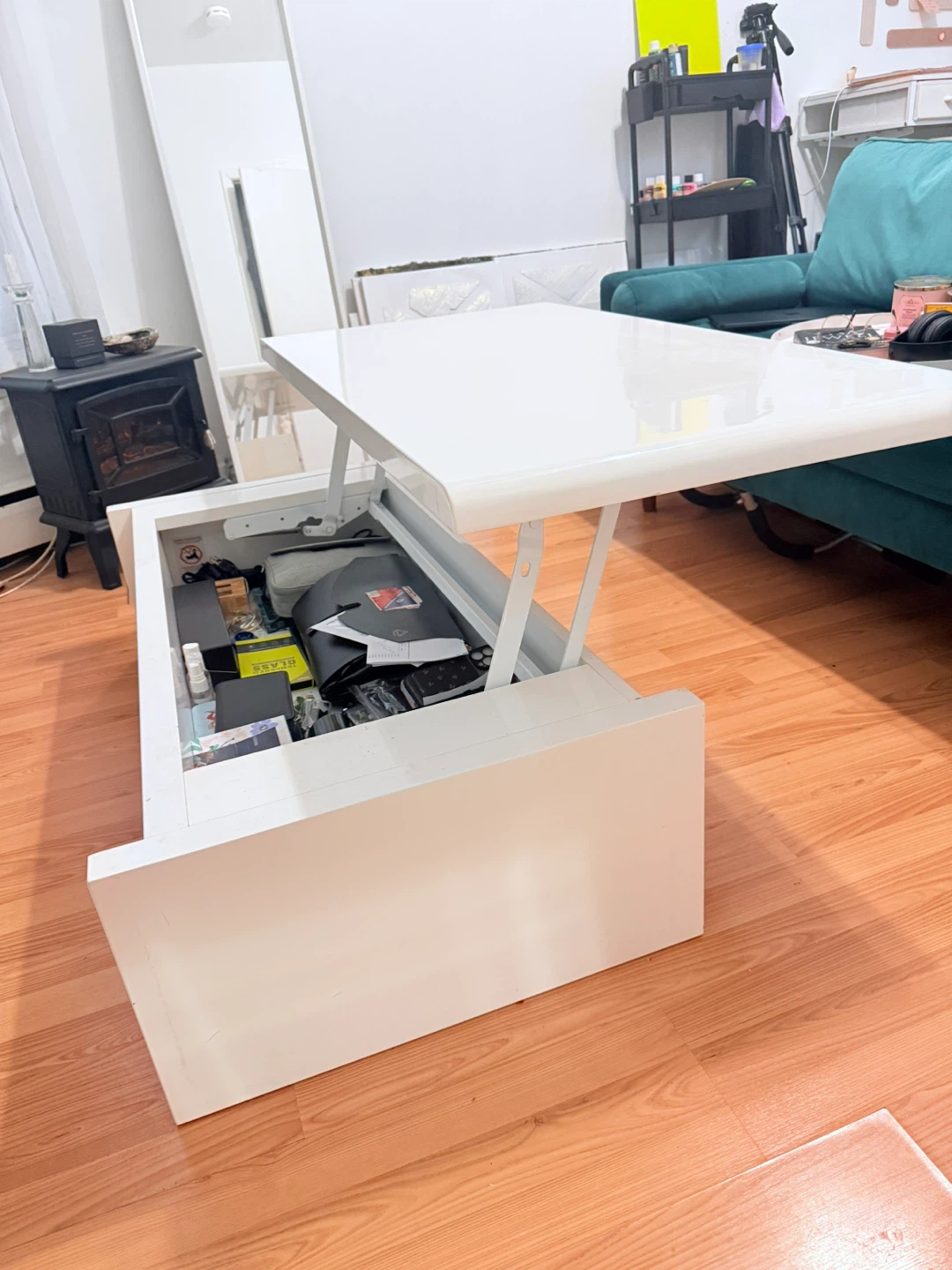 White Lift Top Coffee Table with Storage - photo 3
