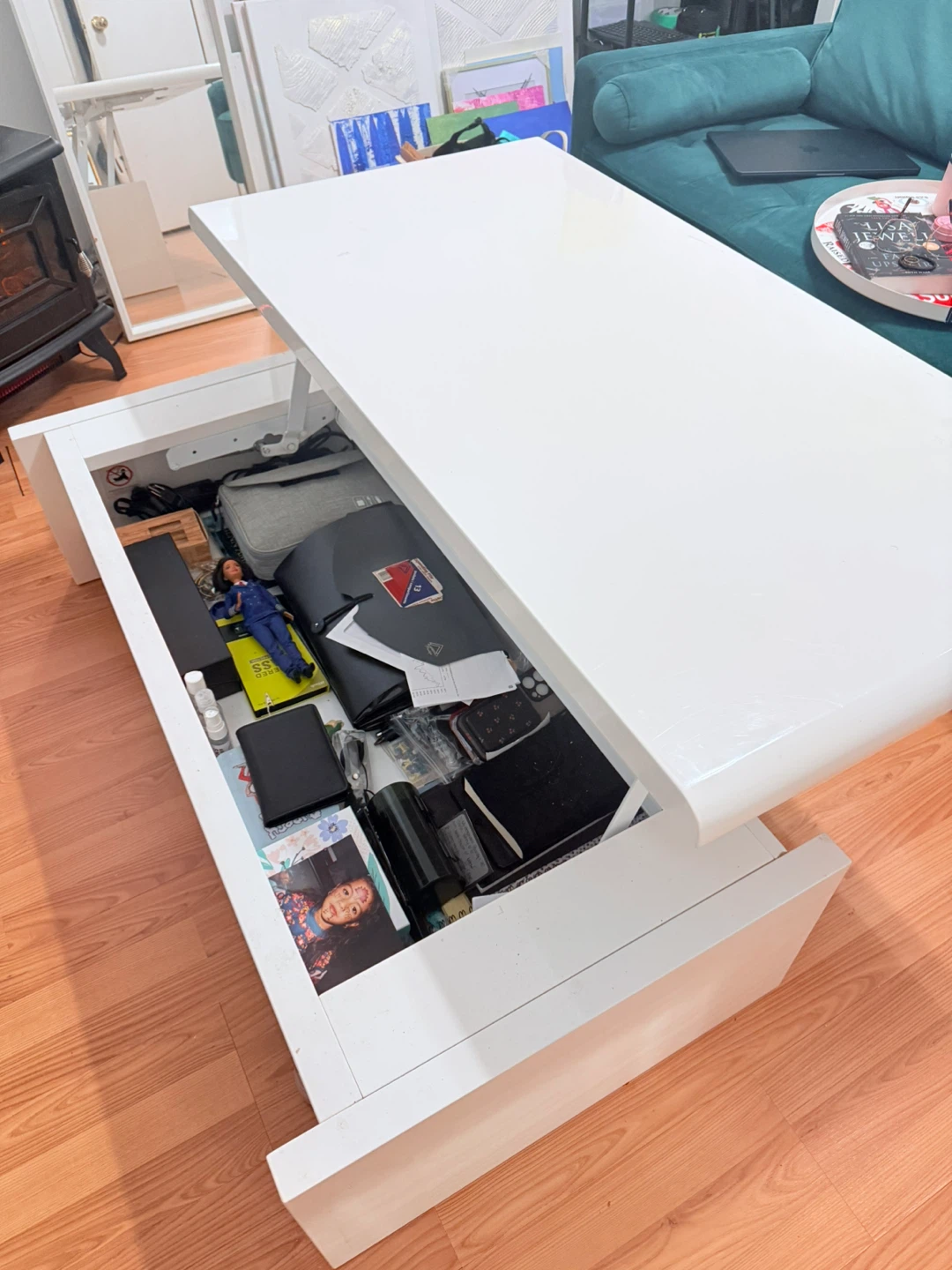 White Lift Top Coffee Table with Storage - photo 2