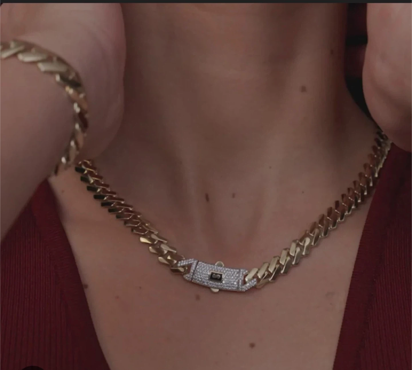 Gold plated Cuban Link Necklace with Diamond Clasp - photo 2